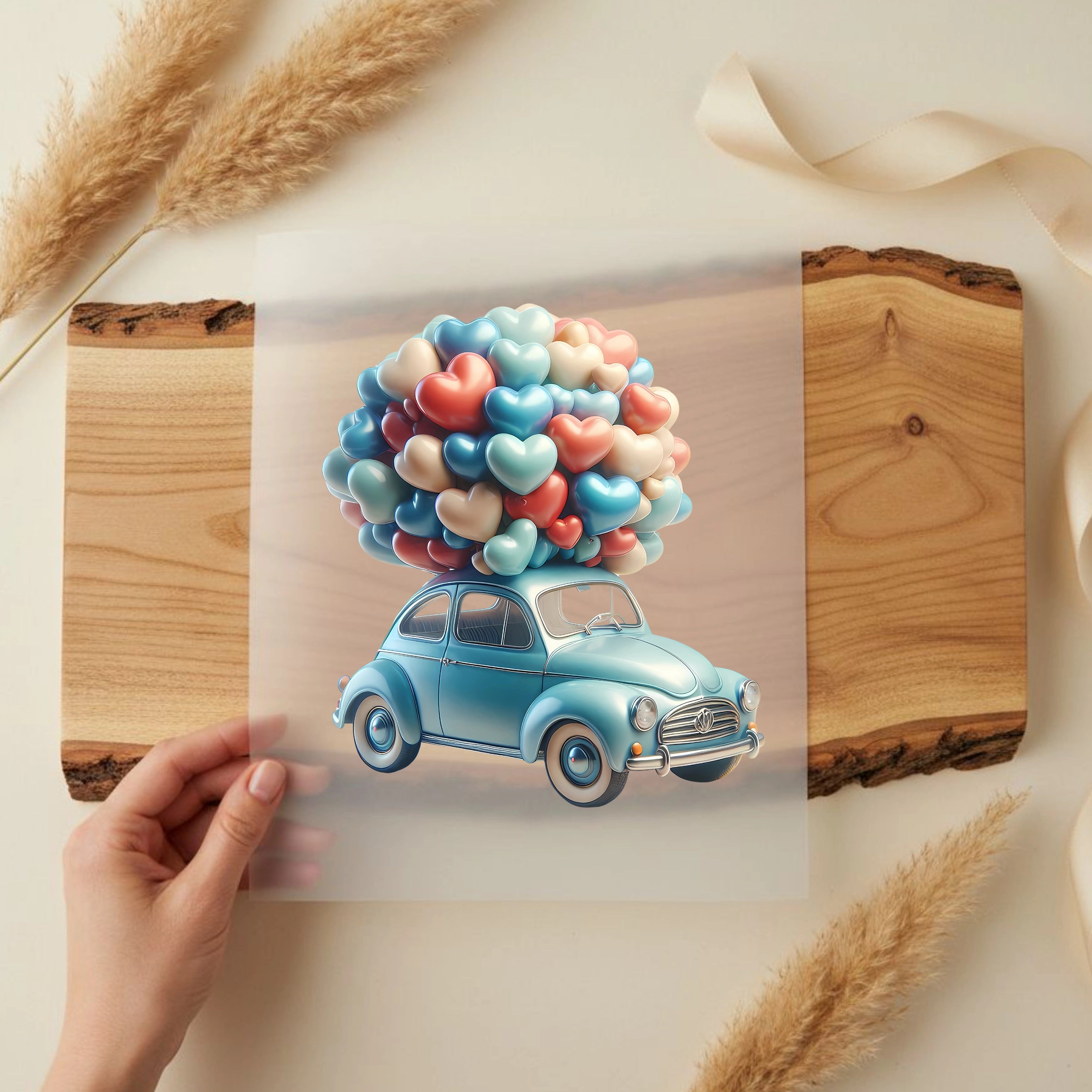 Bügelbild Auto Herzenswolke