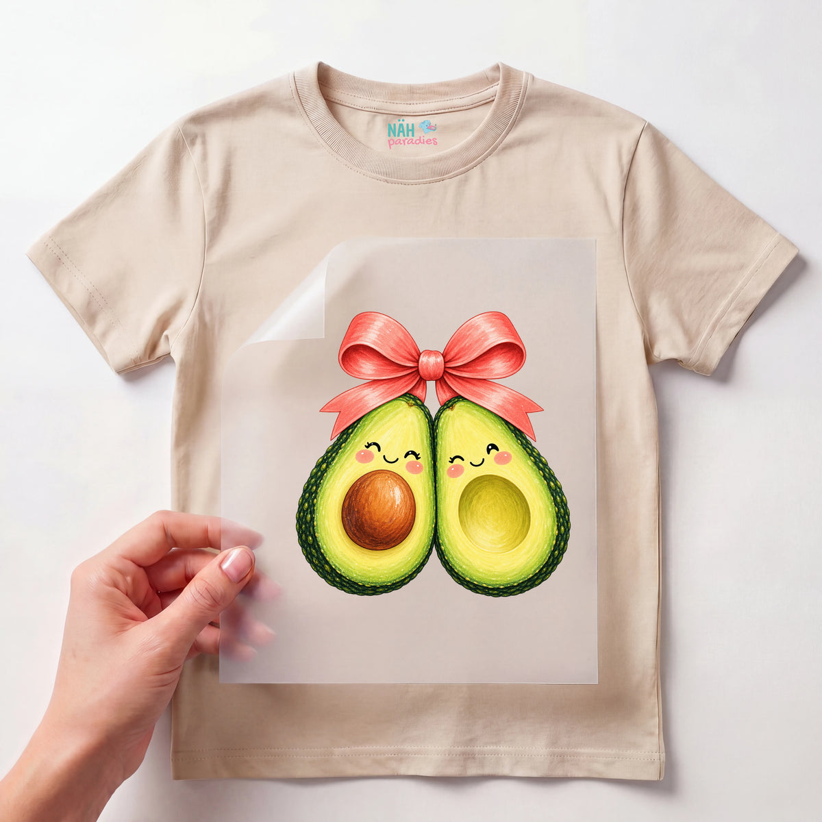 Bügelbild Avocado Paar mit Schleife