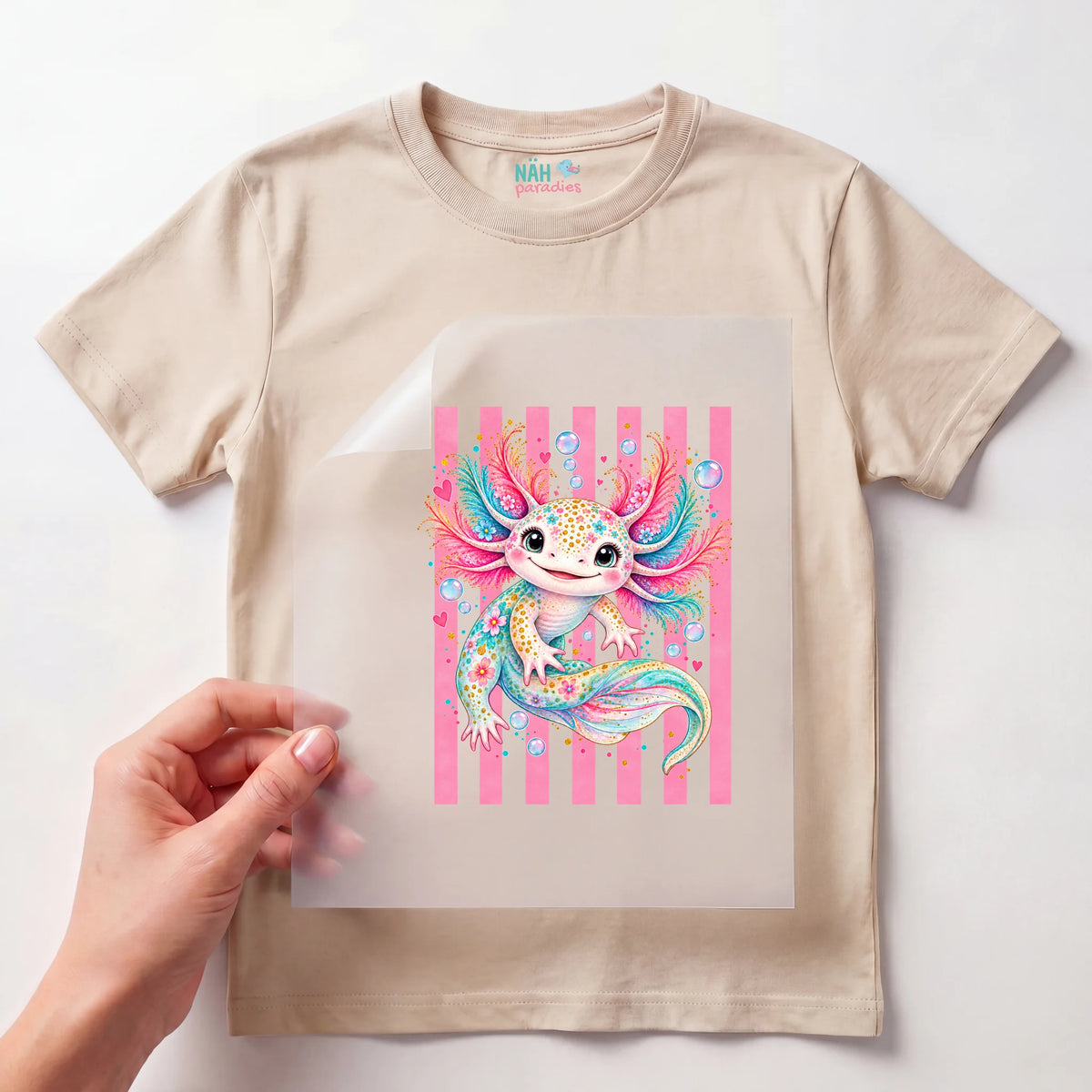 Bügelbild Axolotl Meerjungfrau Streifen Rosa