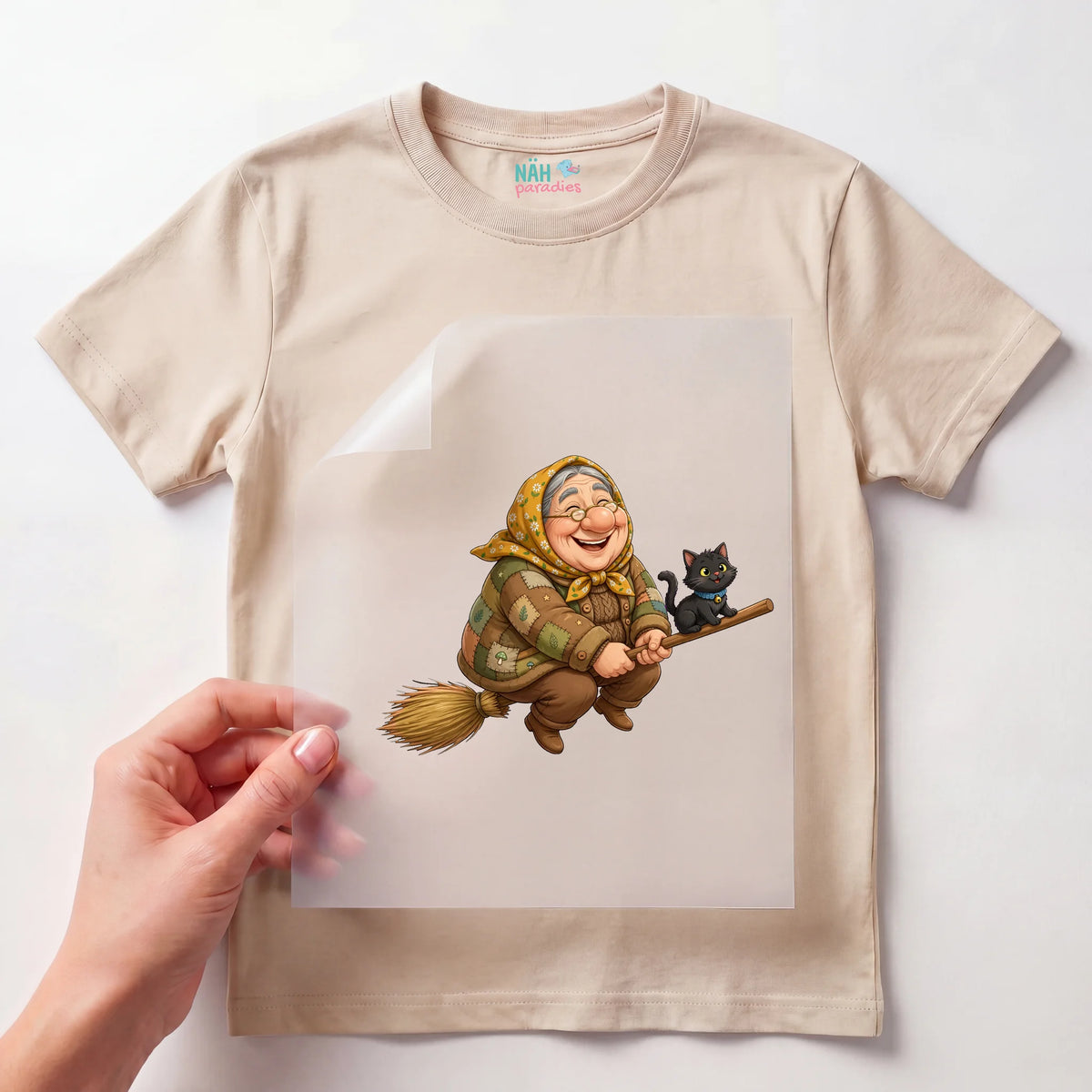 Bügelbild Baba Jaga Hexe auf Besen