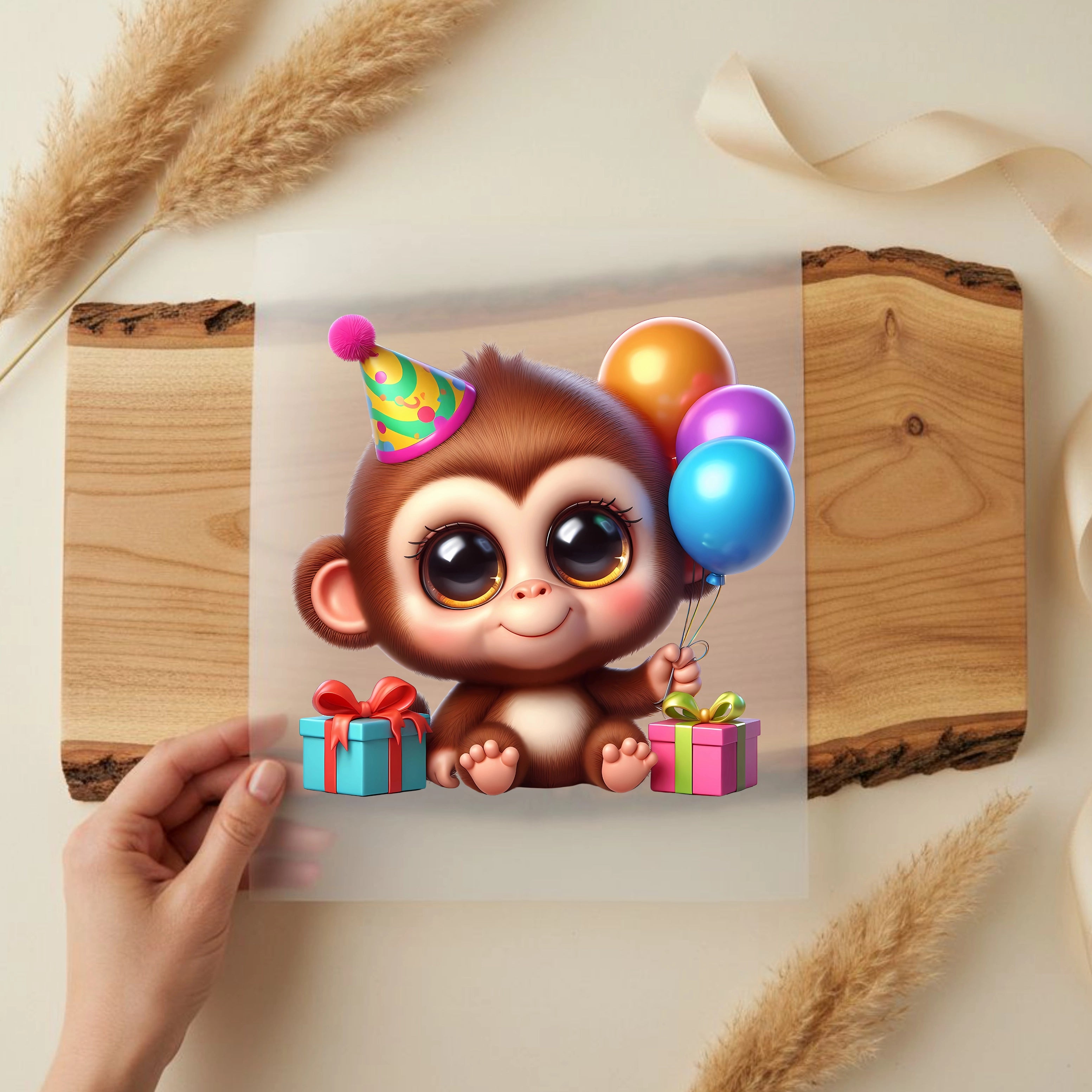 Bügelbild Baby Affe Geburtstag