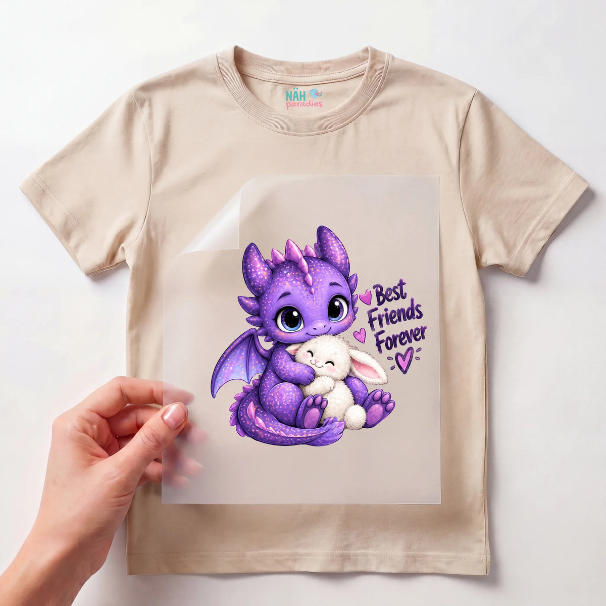 Bügelbild Baby Drache mit Hase Best Friends Forever