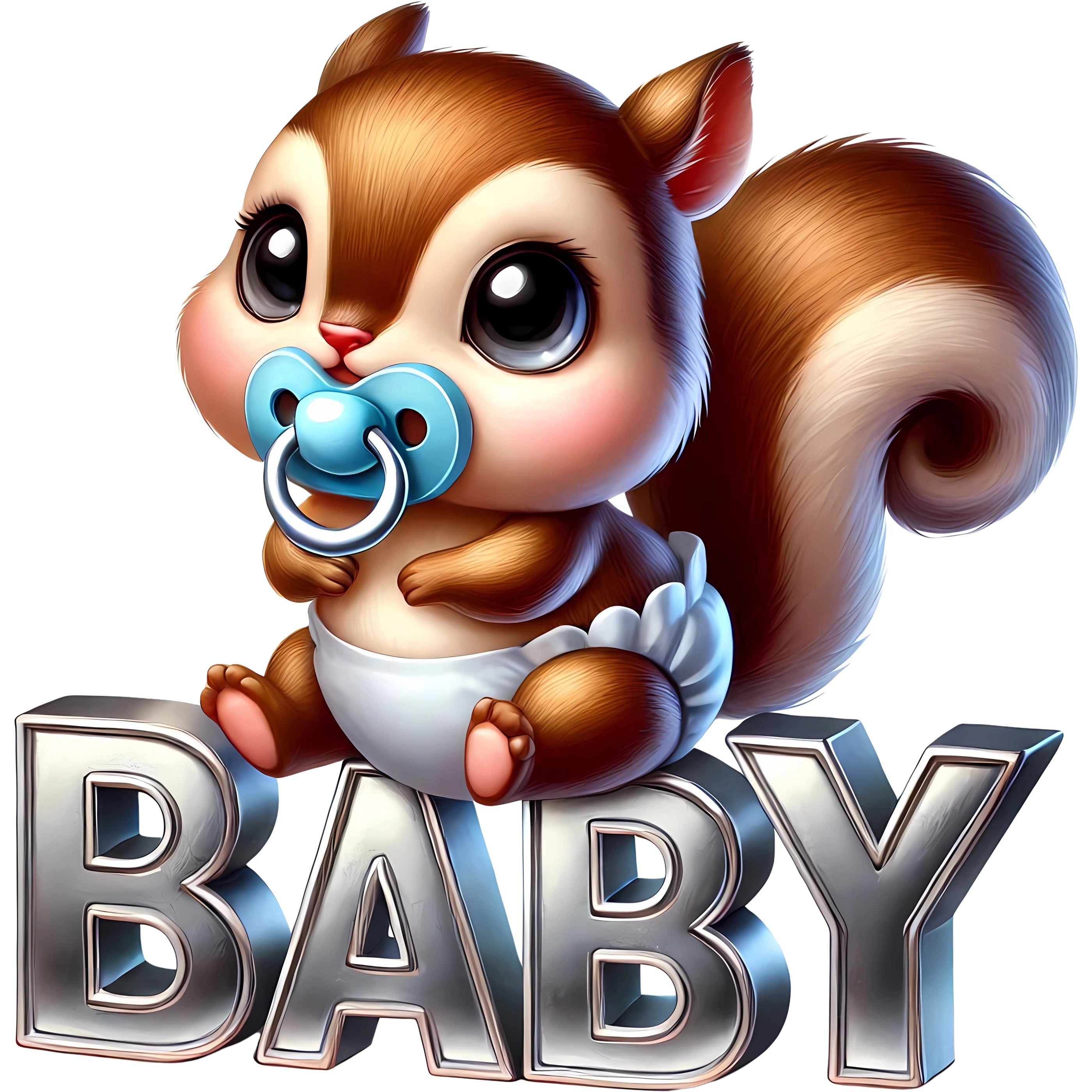 Bügelbild Baby Eichhörnchen Nussglück