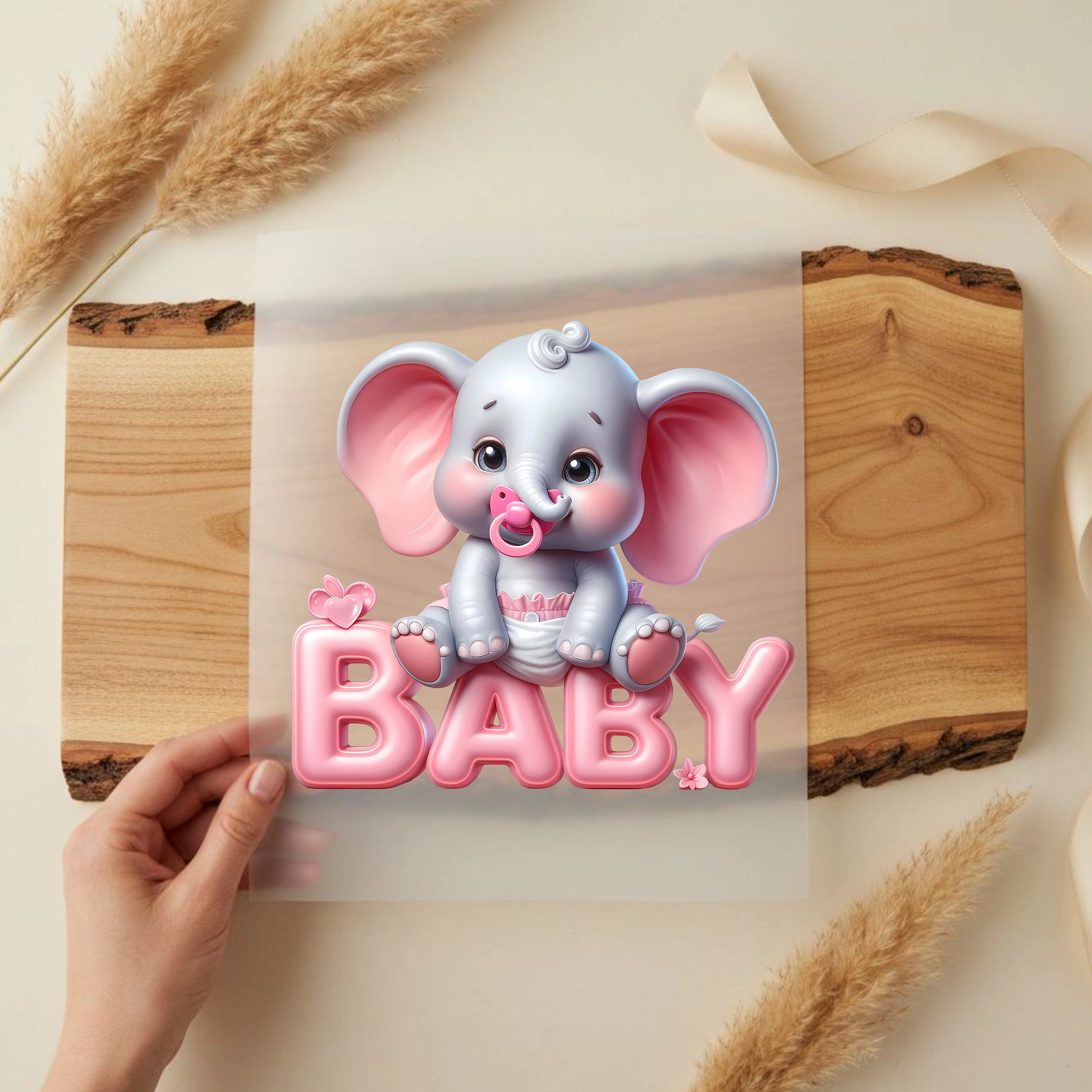 Bügelbild Baby Elefant Rosa