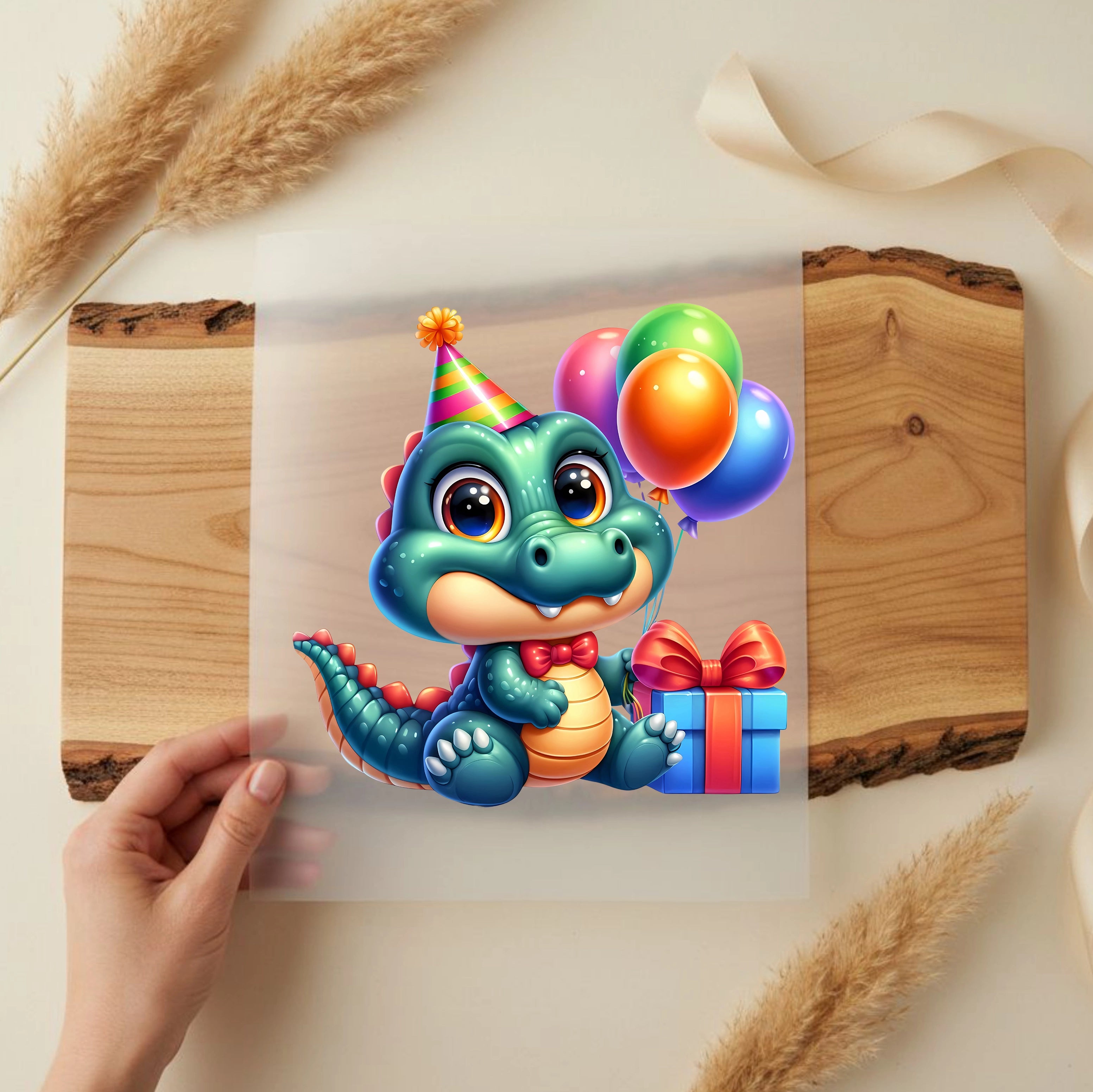 Bügelbild Baby Krokodil Geburtstag