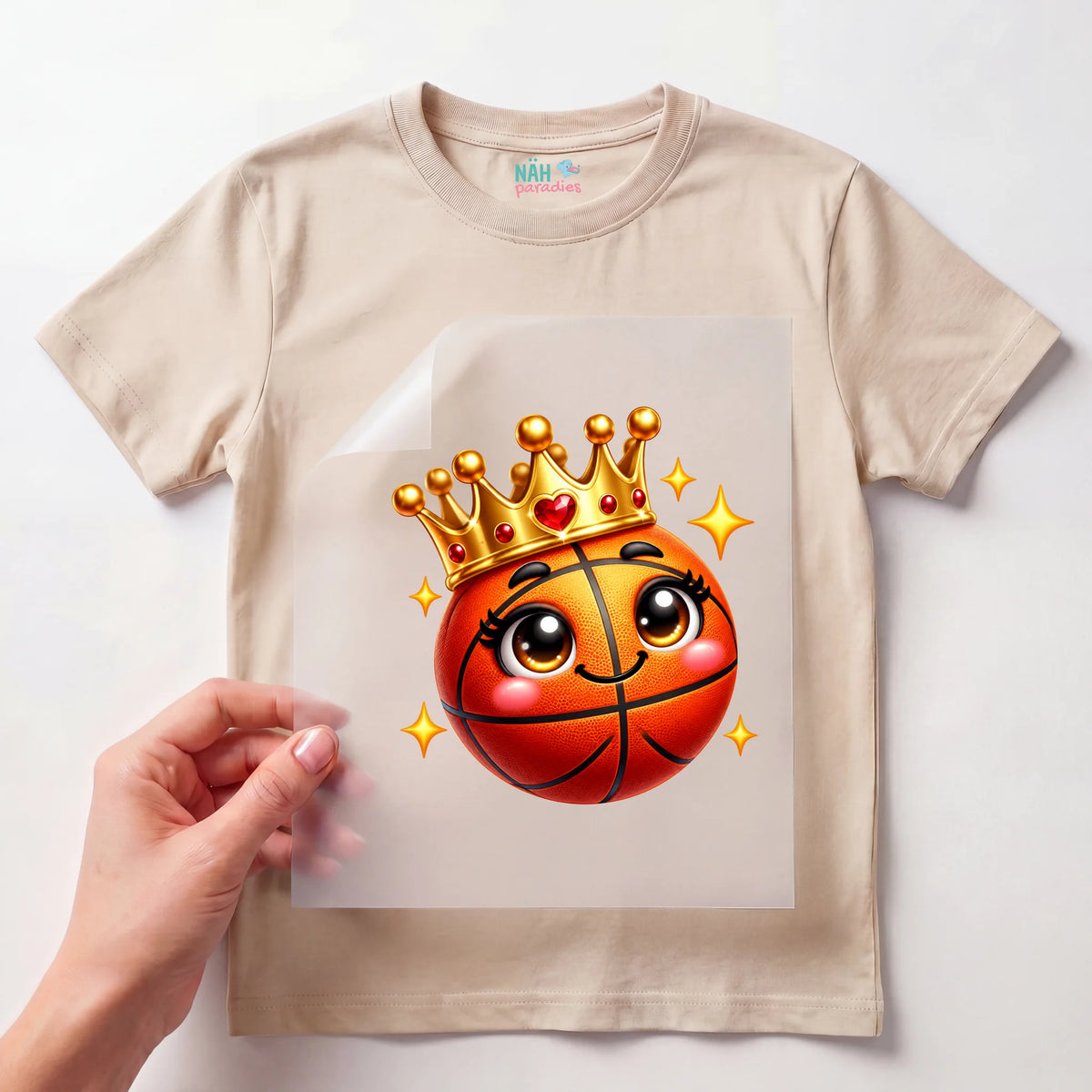 Bügelbild Basketball mit Krone Kawaii
