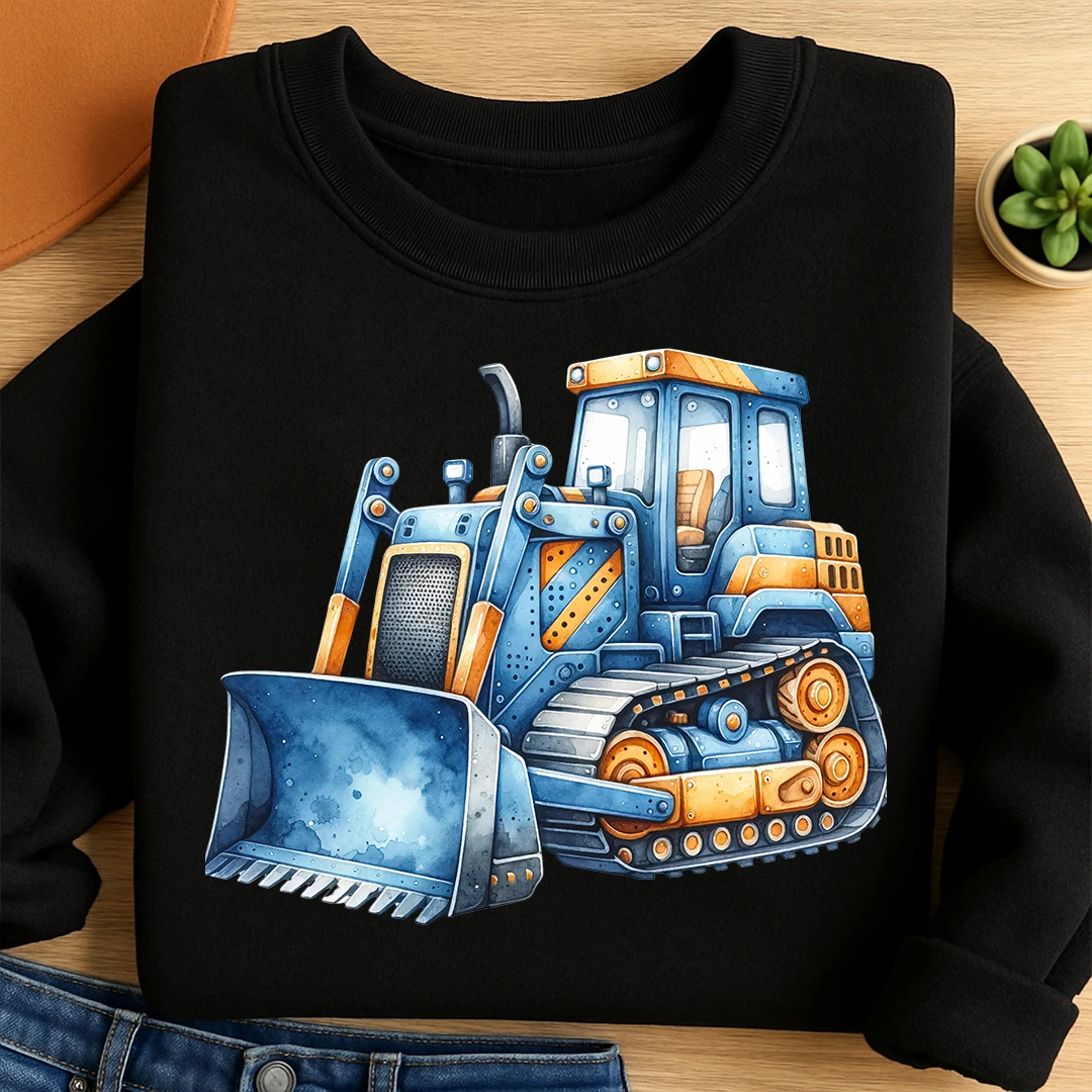 Bügelbild Baustellenheld in blau Bagger