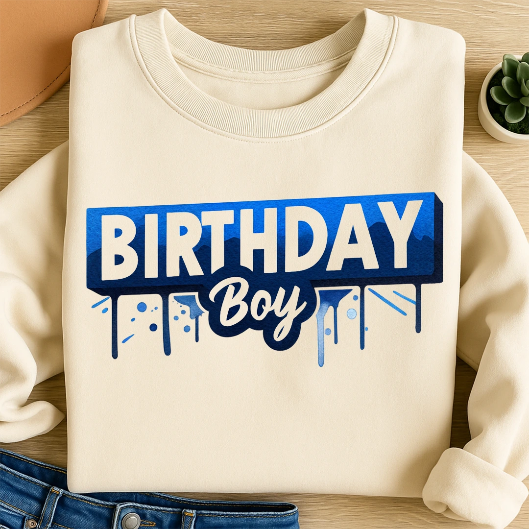 Bügelbild Birthday Boy Blau