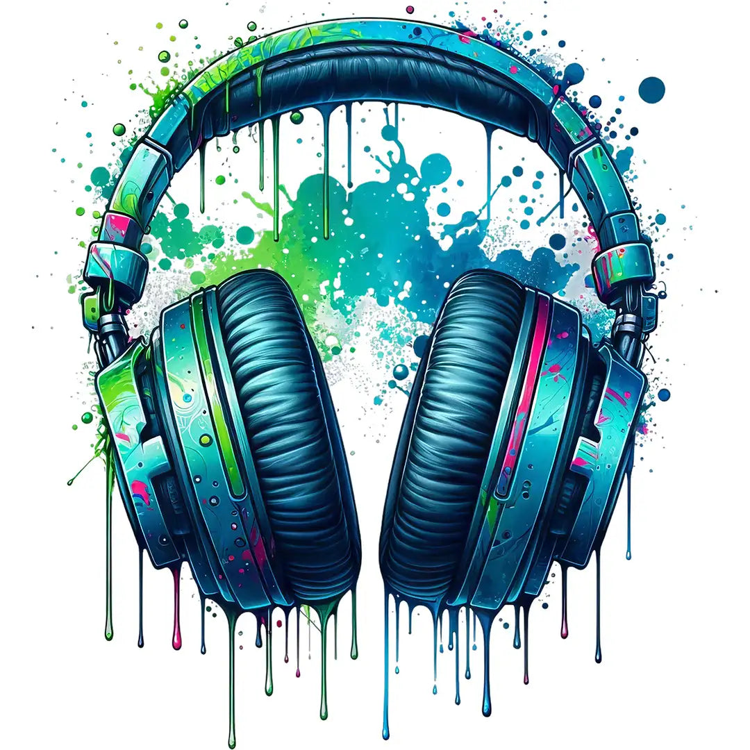 Bügelbild blaue Graffiti Kopfhörer Explosion - S