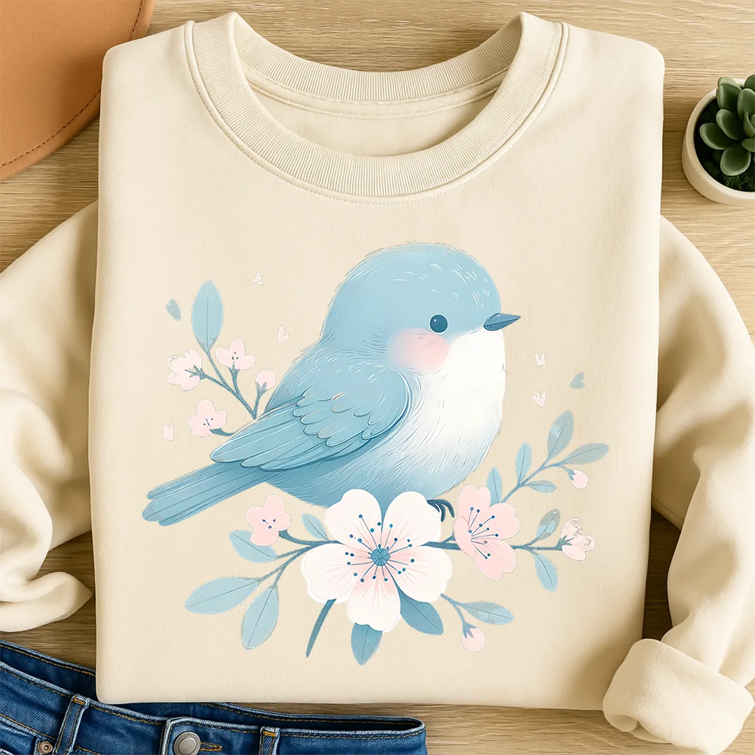Bügelbild Blauer Blüten Vogel