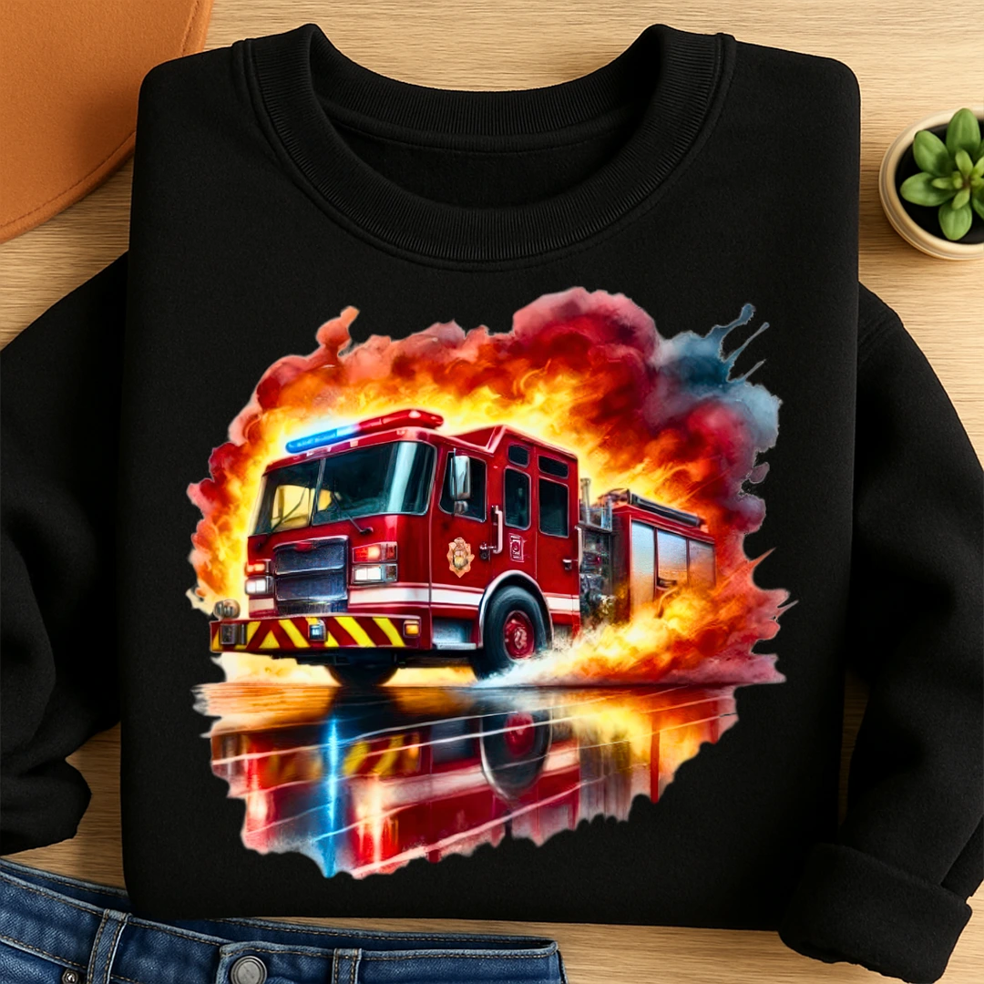 Bügelbild Blaulicht Feuerwehr im Flammeninferno