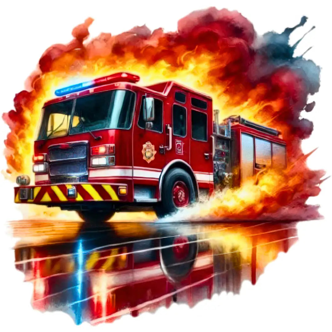 Bügelbild Blaulicht Feuerwehr im Flammeninferno - S
