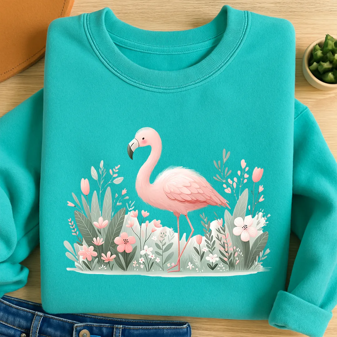 Bügelbild Blüten Flamingo Rosafeder