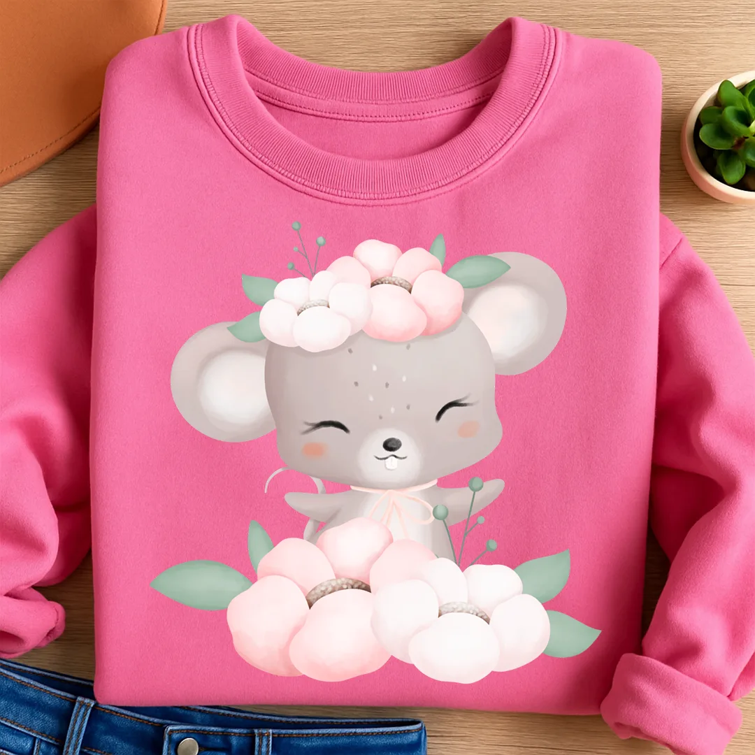 Bügelbild Blüten Maus