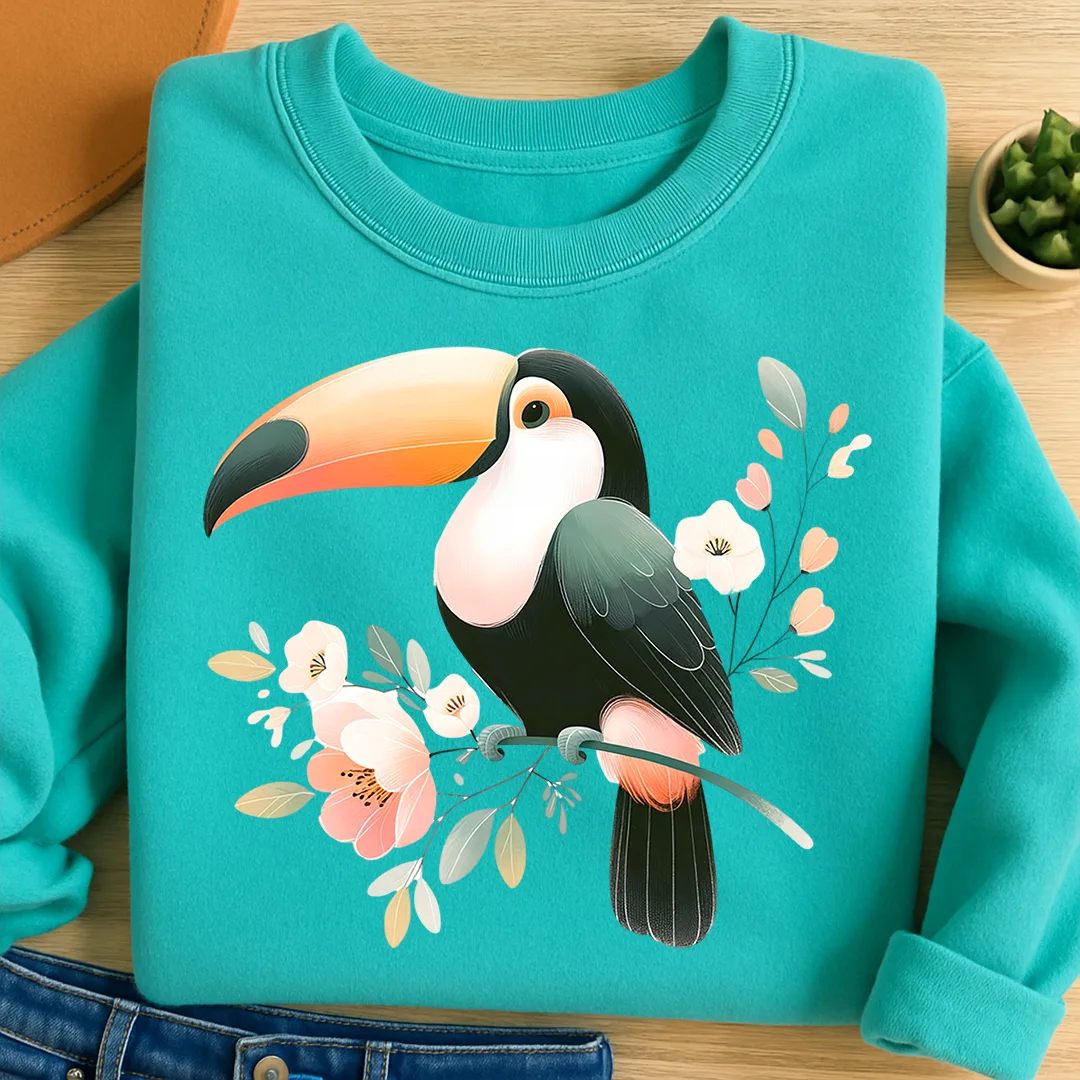 Bügelbild Blüten Tukan