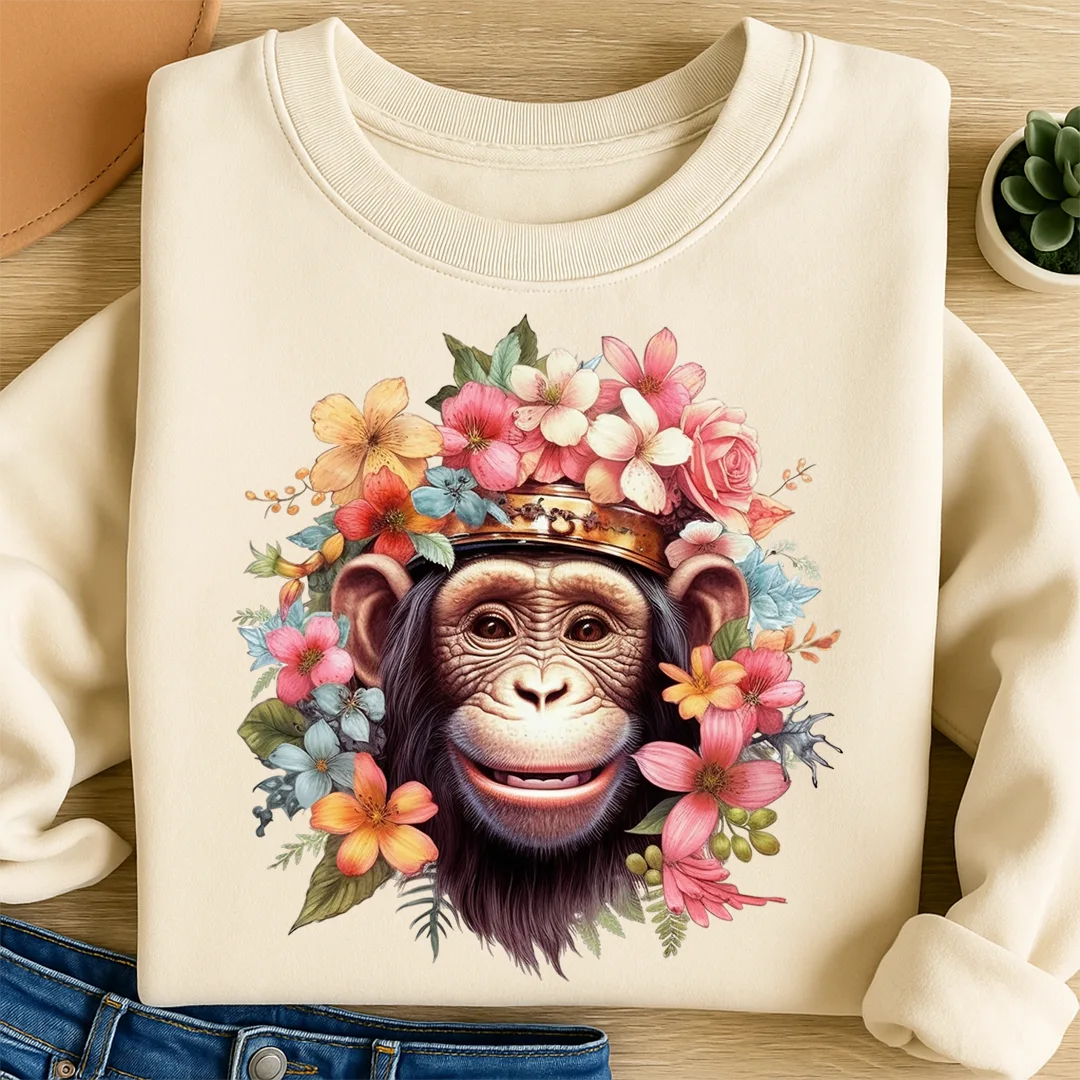 Bügelbild Blumen Affe Bob