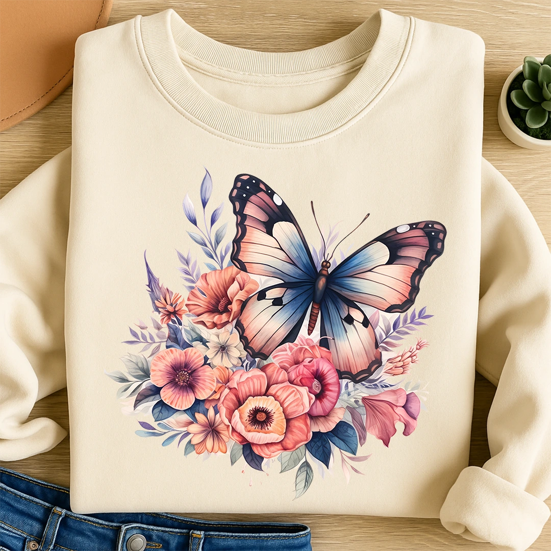 Bügelbild Blumen Schmetterling