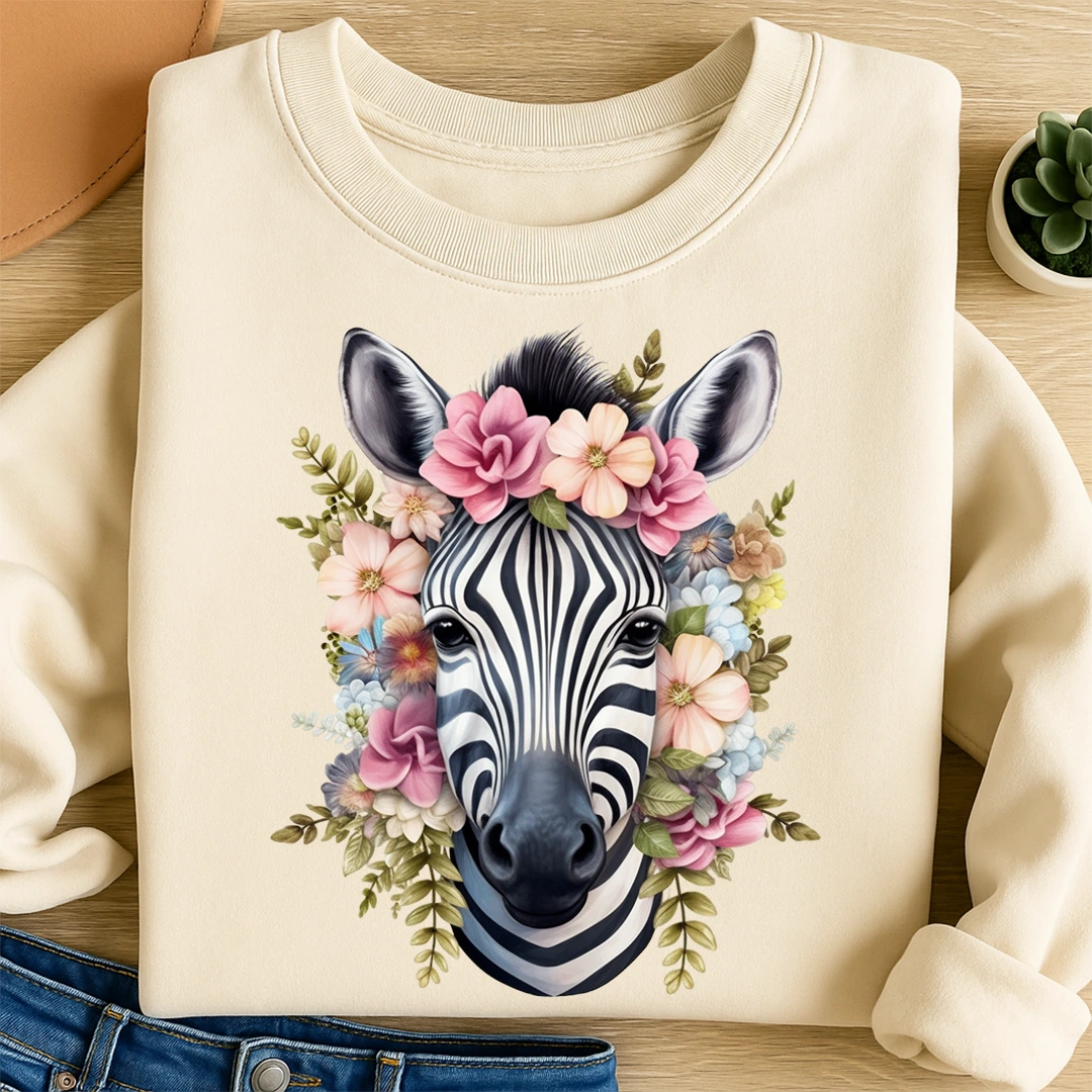 Bügelbild Blumen Zebra