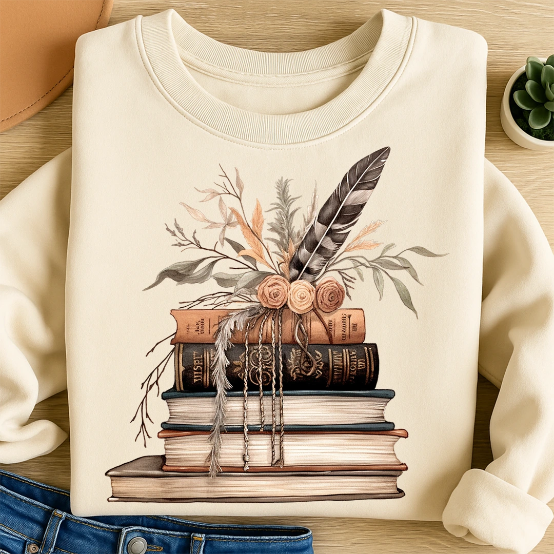 Bügelbild Boho Bücher