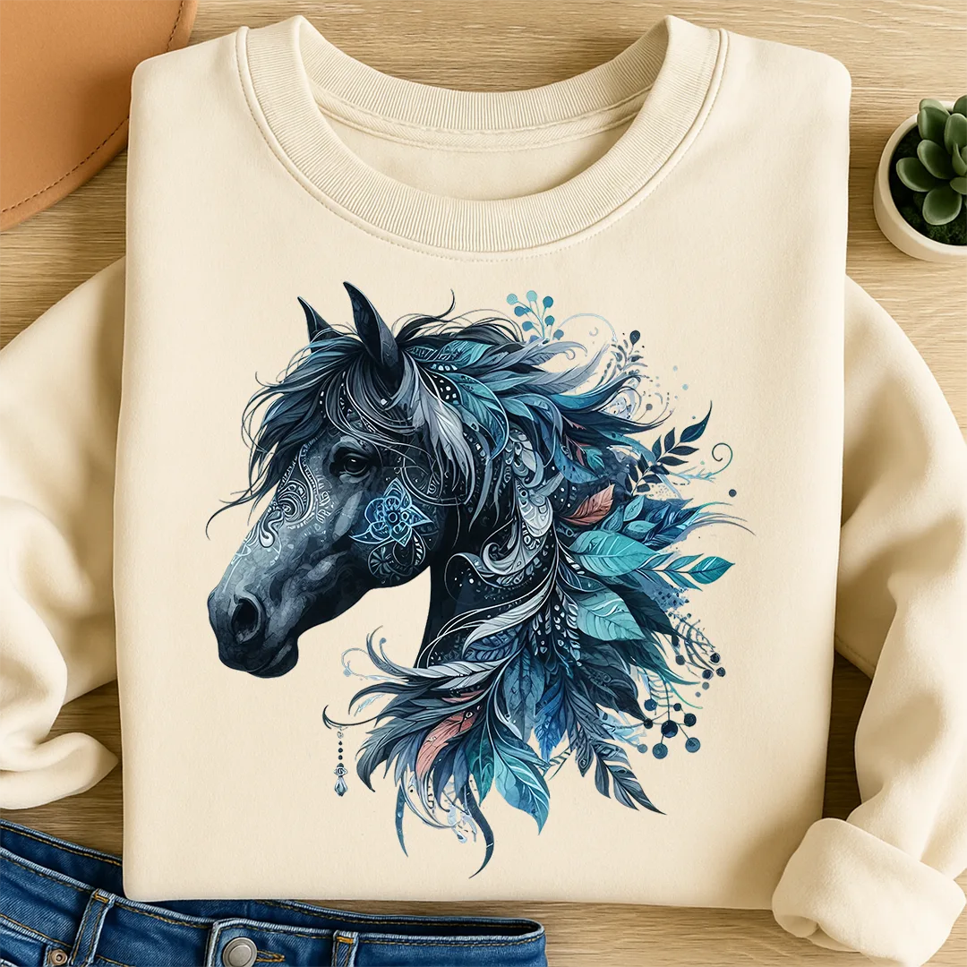 Bügelbild Boho Pferd Blau