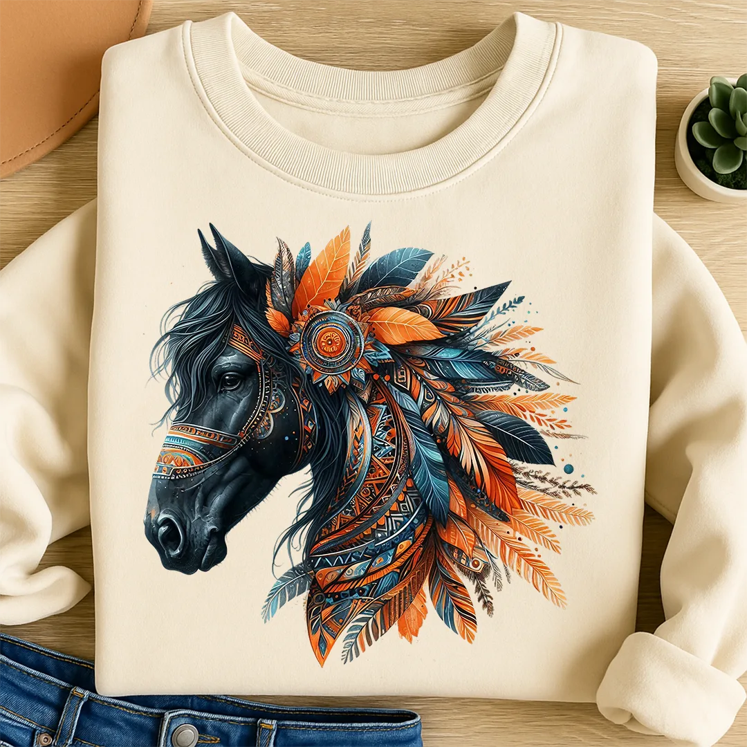 Bügelbild Boho Pferd Schwarz