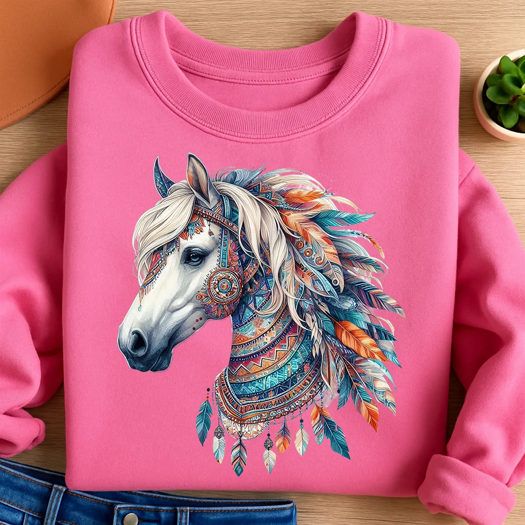 Bügelbild Boho Pferd Weiß