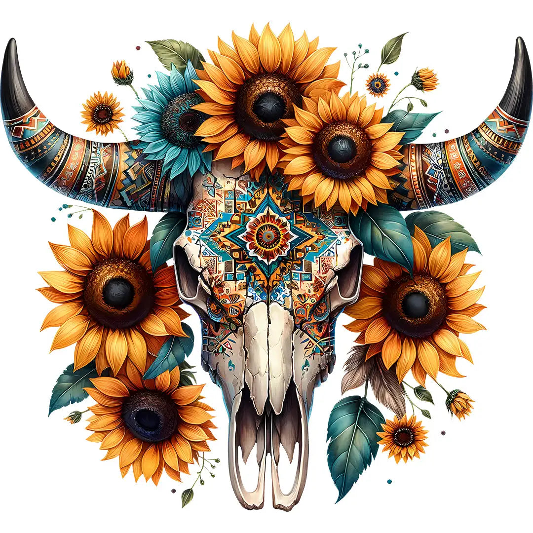 Bügelbild Boho Skull Sonnenblumenzauber - S