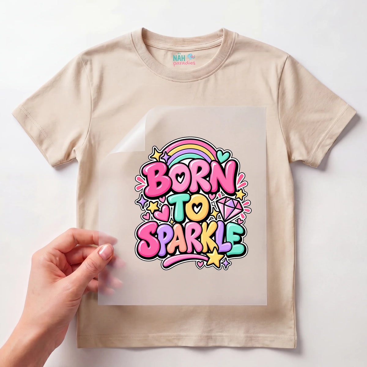 Bügelbild Born To Sparkle Regenbogen