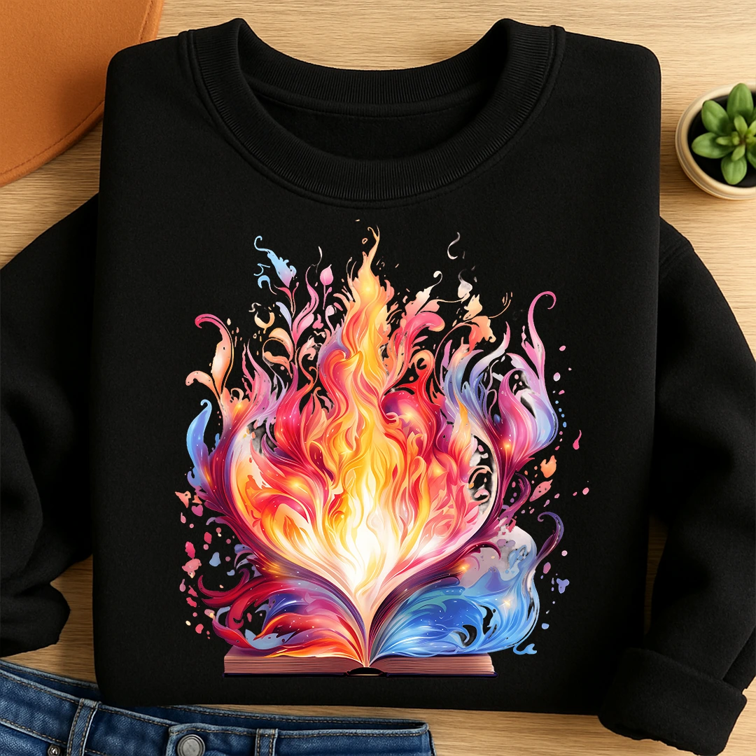 Bügelbild Buch Feuer der Fantasie