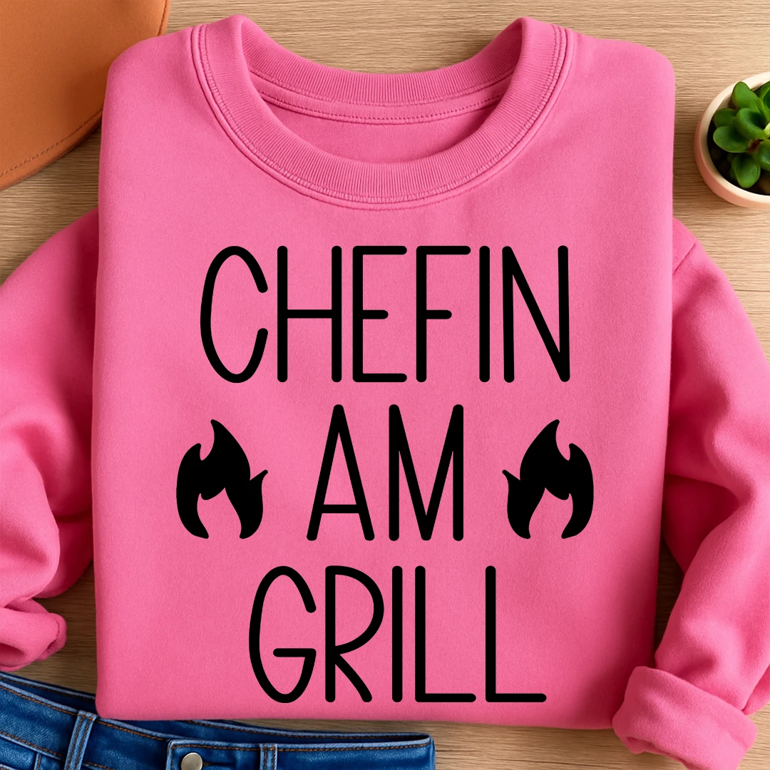 Bügelbild Schriftzug Chefin am Grill