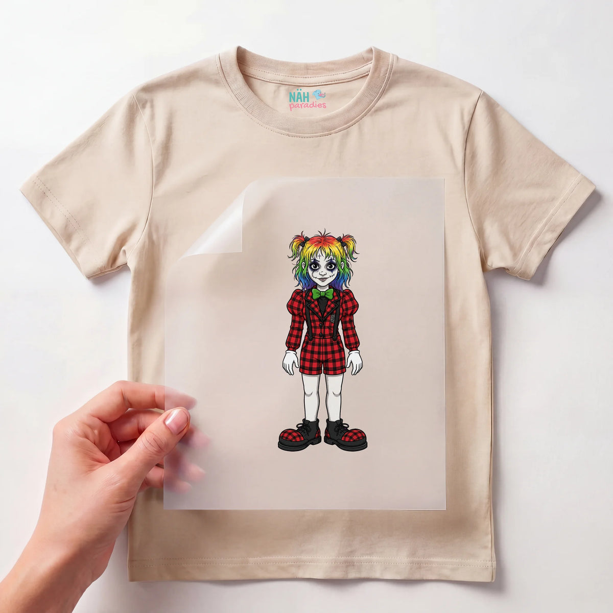 Bügelbild Clown Mädchen Regenbogen Zöpfe