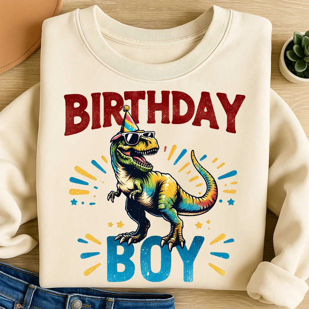 Bügelbild cooler Dino Birthday Boy