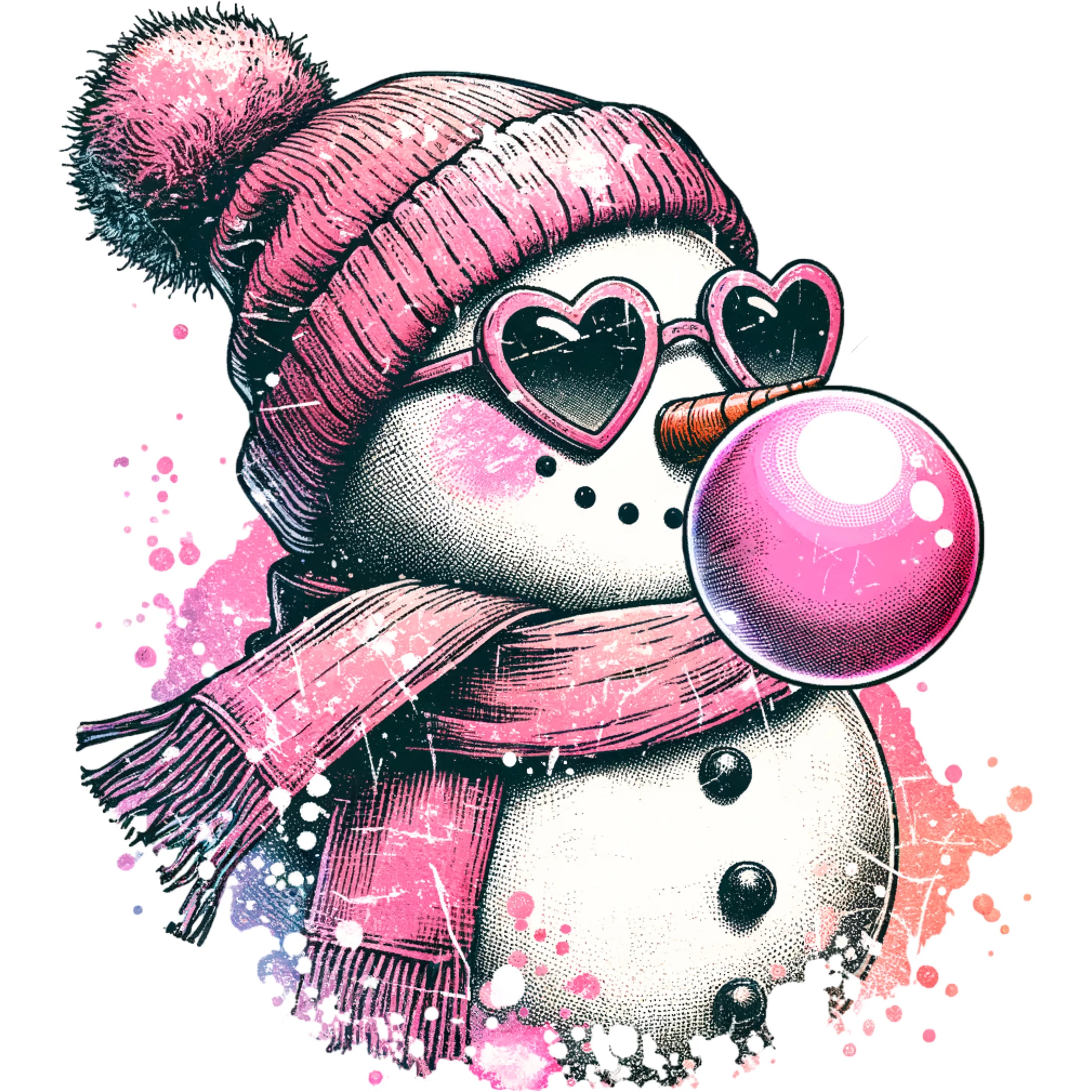 Bügelbild Cooler Kaugummi Schneemann