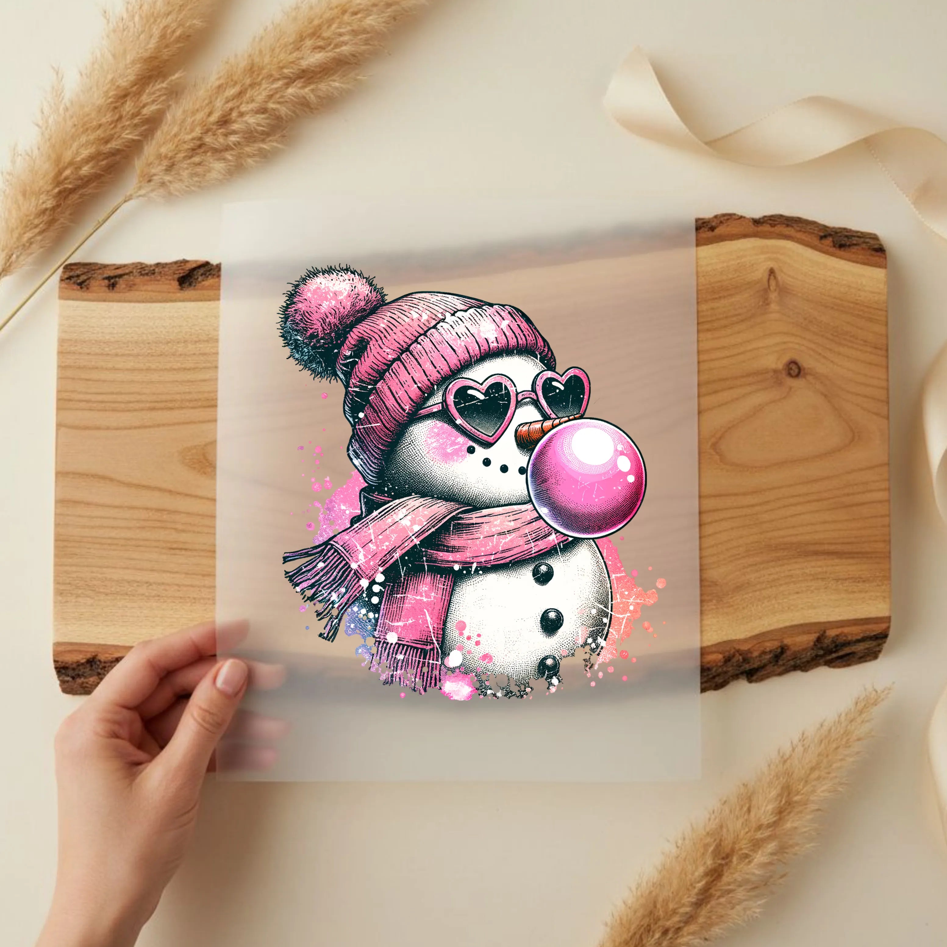 Bügelbild Cooler Kaugummi Schneemann