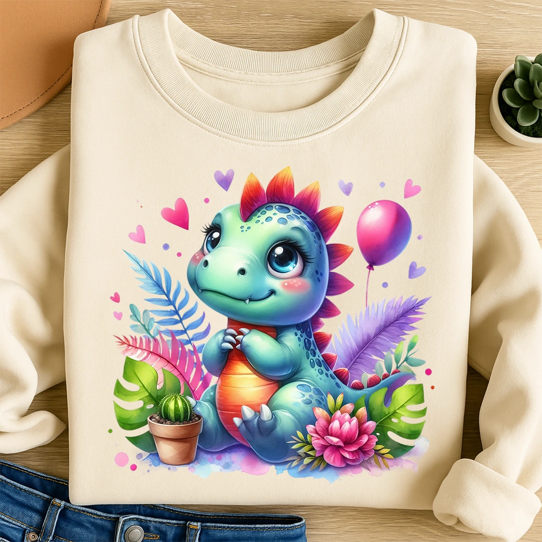Bügelbild Dino Blumenglück