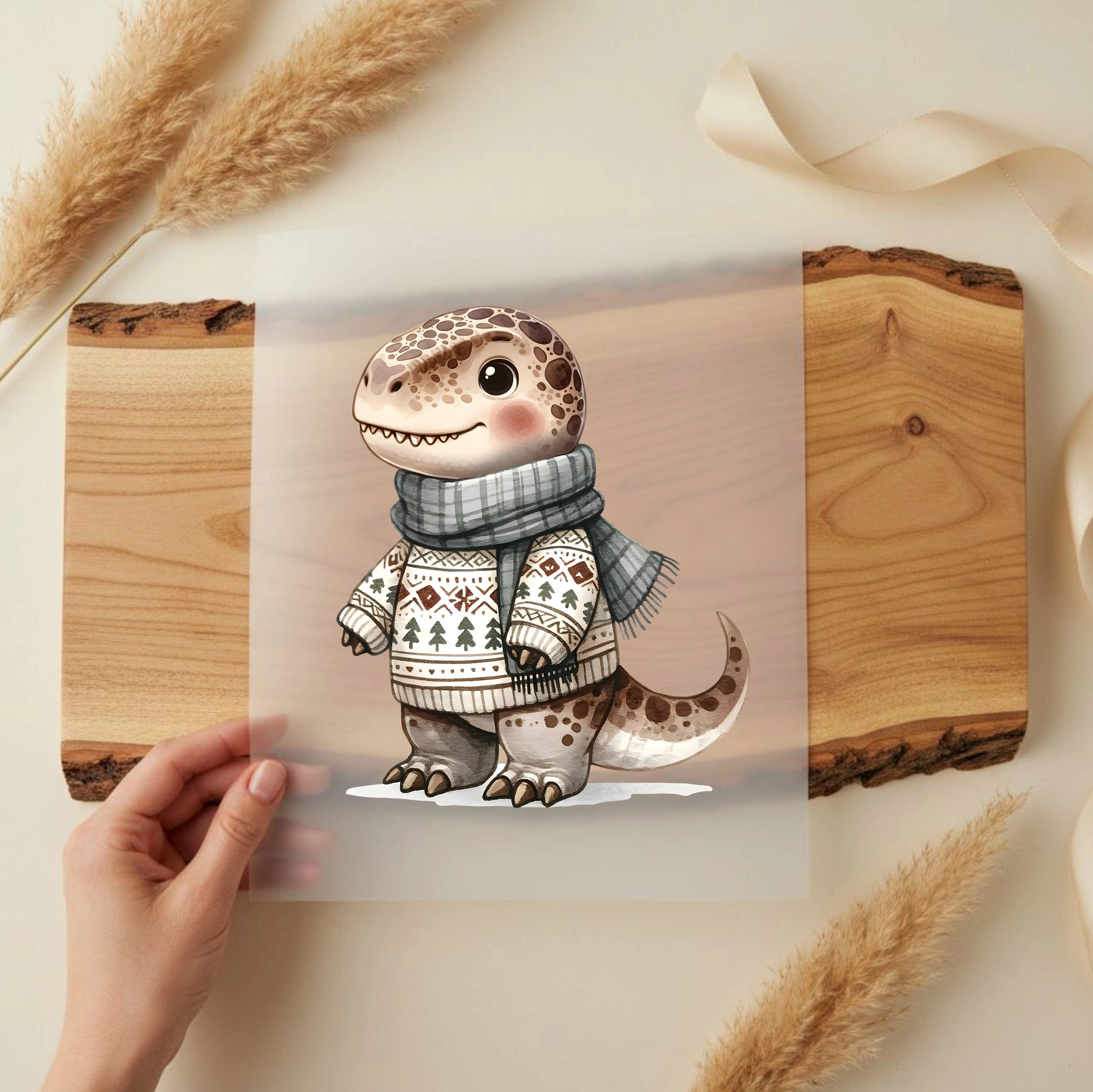 Bügelbild Dinosaurier Winterfreund