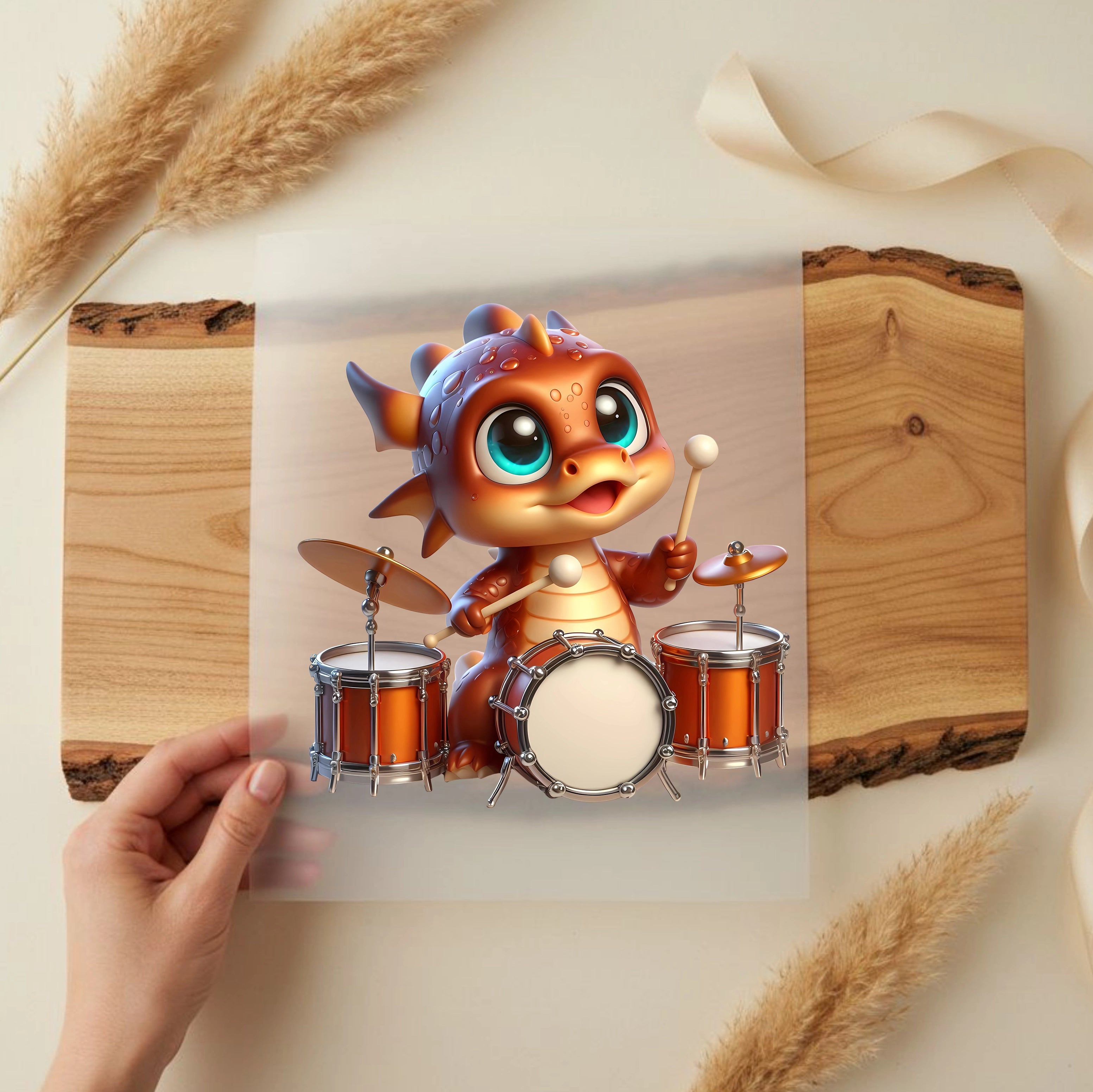 Bügelbild Drache Beatdrummer