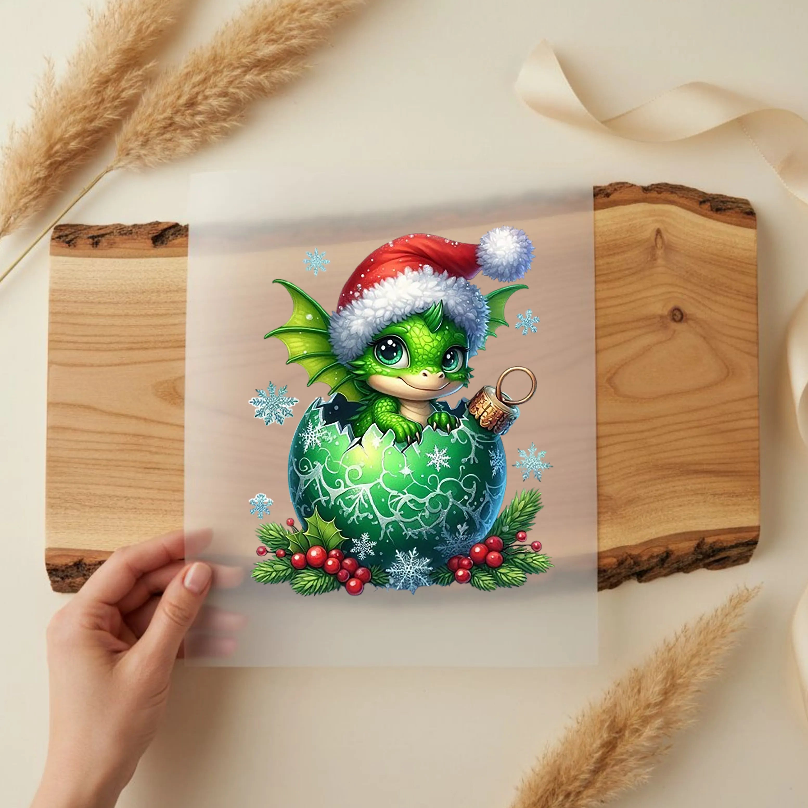 Bügelbild Drache Grünes Weihnachtsglück