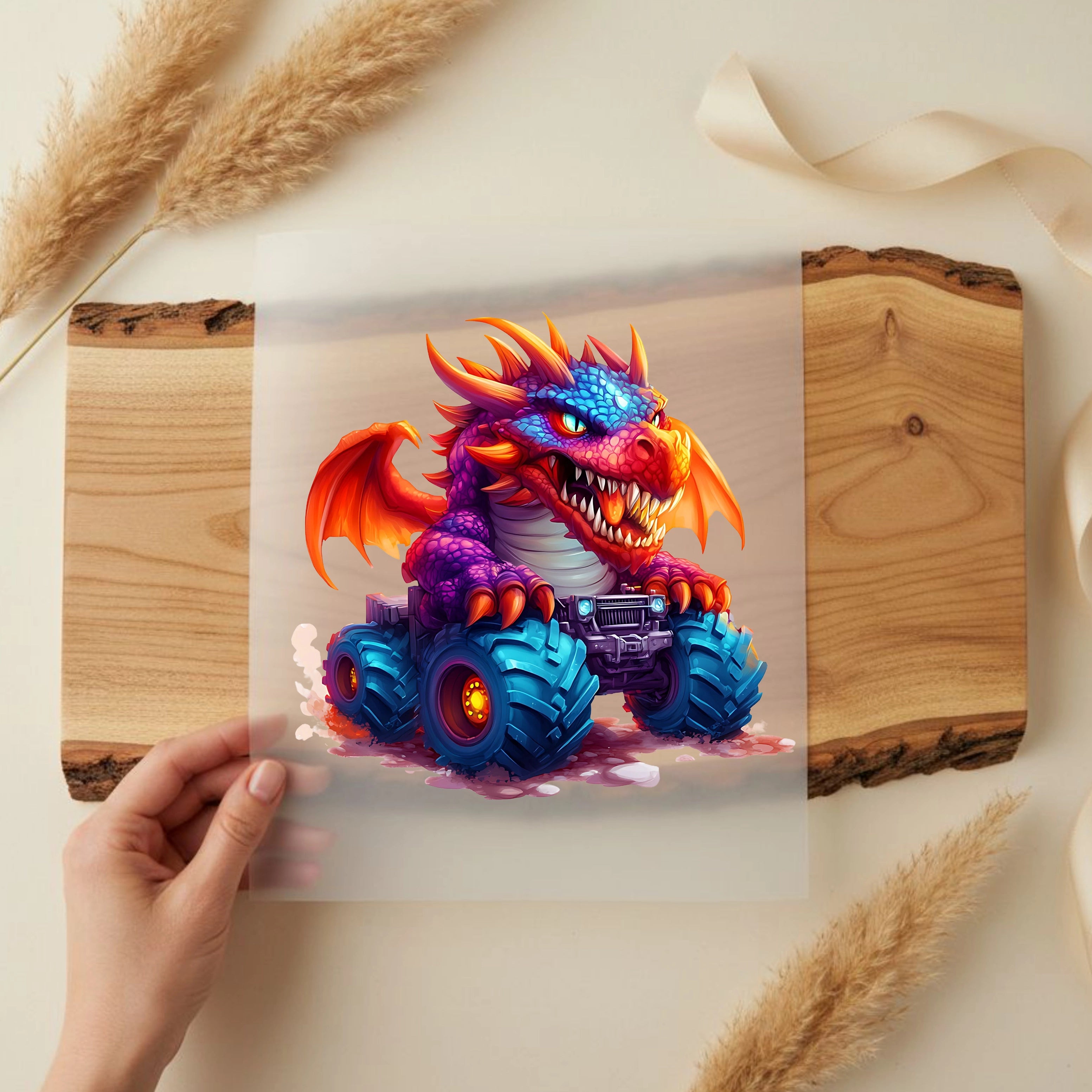 Bügelbild Drache Monstertruck Feuerklaue