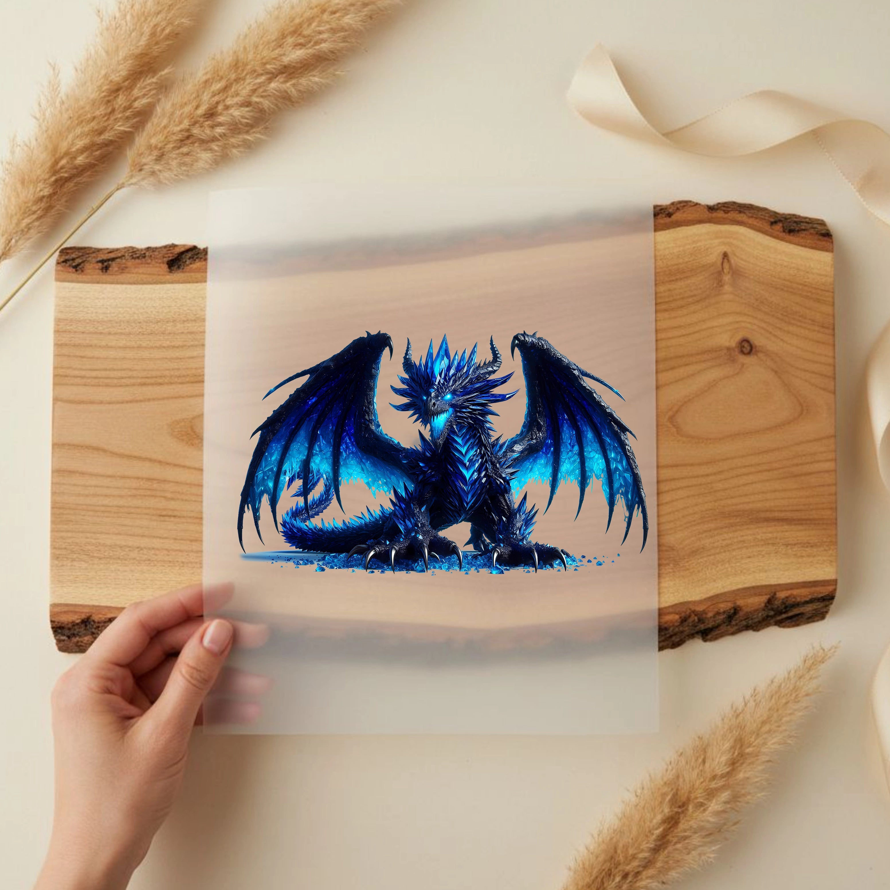 Bügelbild Drache Nachtblau