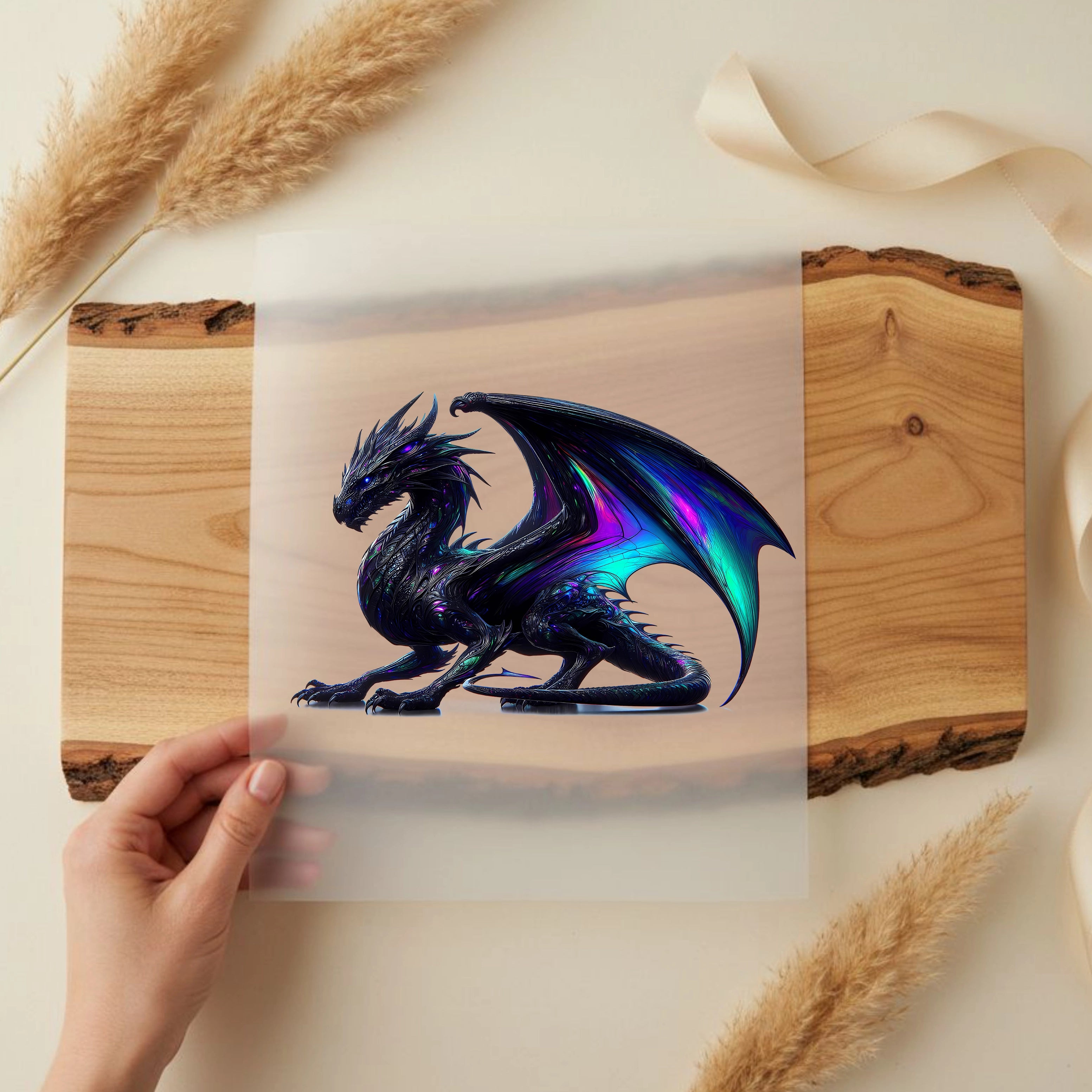 Bügelbild Drache Neon Schimmerglut