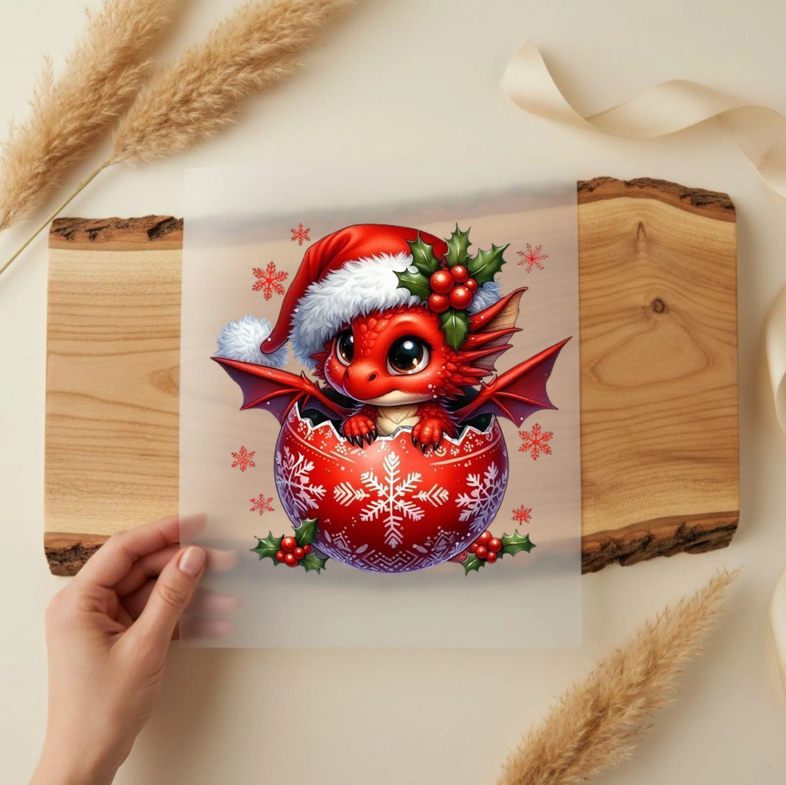 Bügelbild Drache Rotes Weihnachtsglück