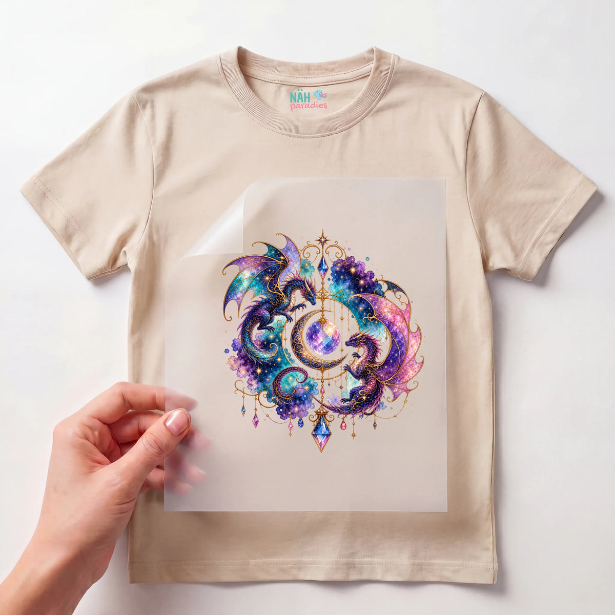 Bügelbild Drachen Paar Galaxie Mond