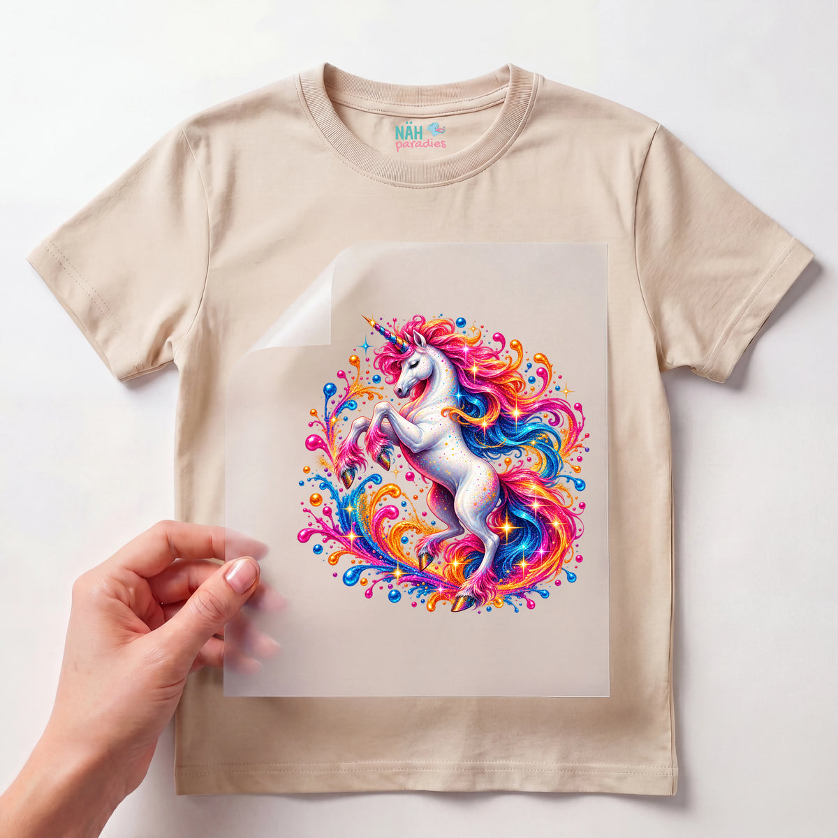 Bügelbild Einhorn Farbexplosion