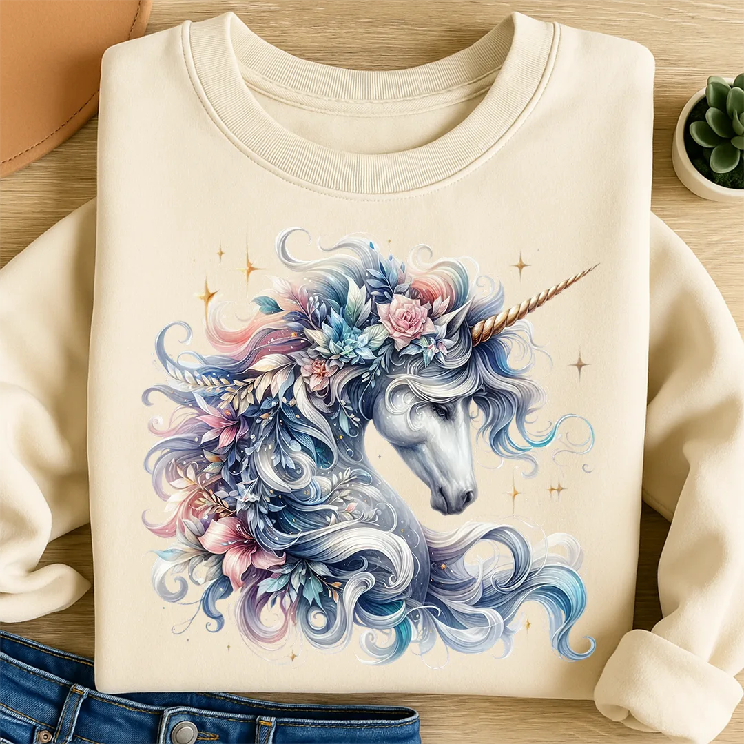 Bügelbild Einhorn Magische Blüten