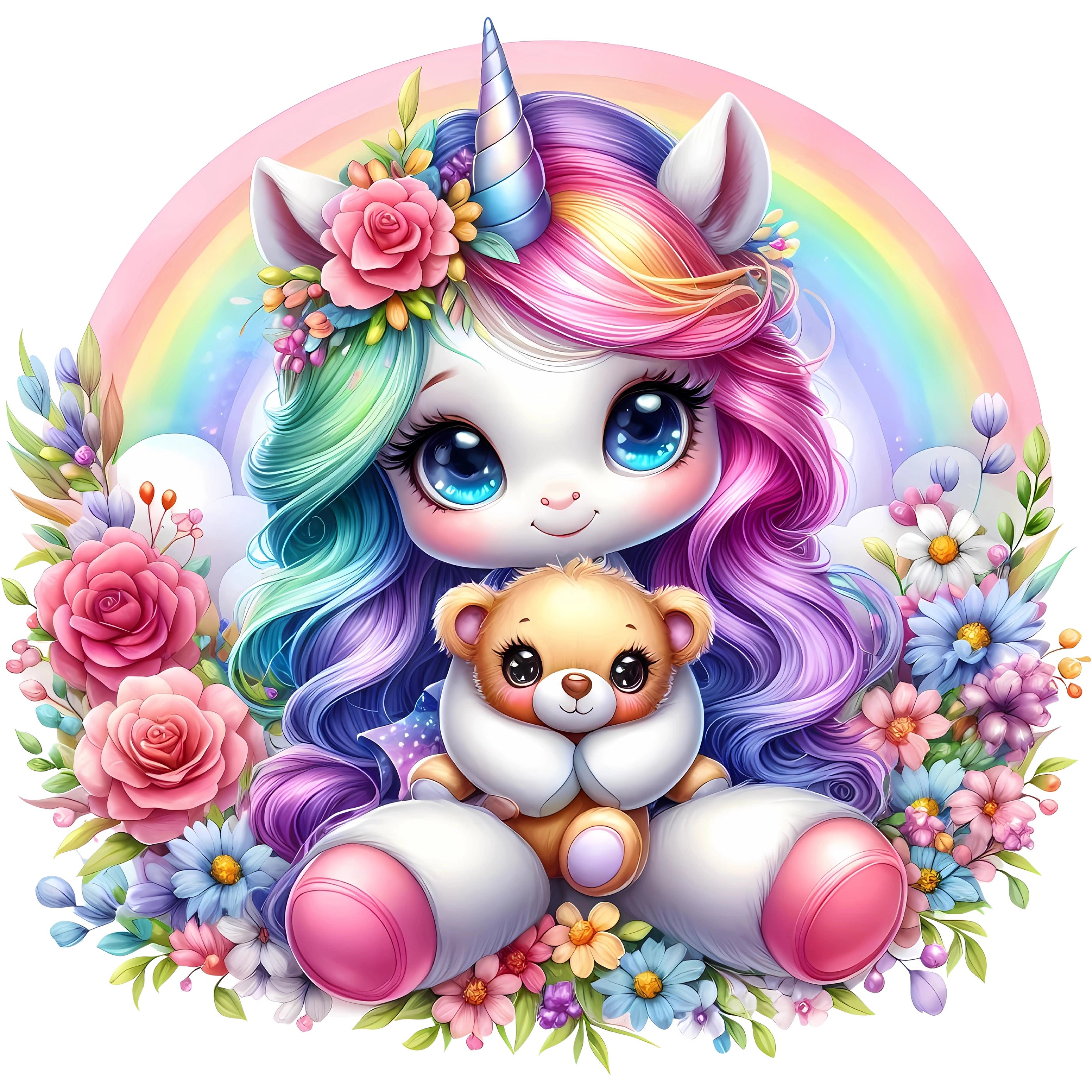 Bügelbild Einhorn mit Teddy