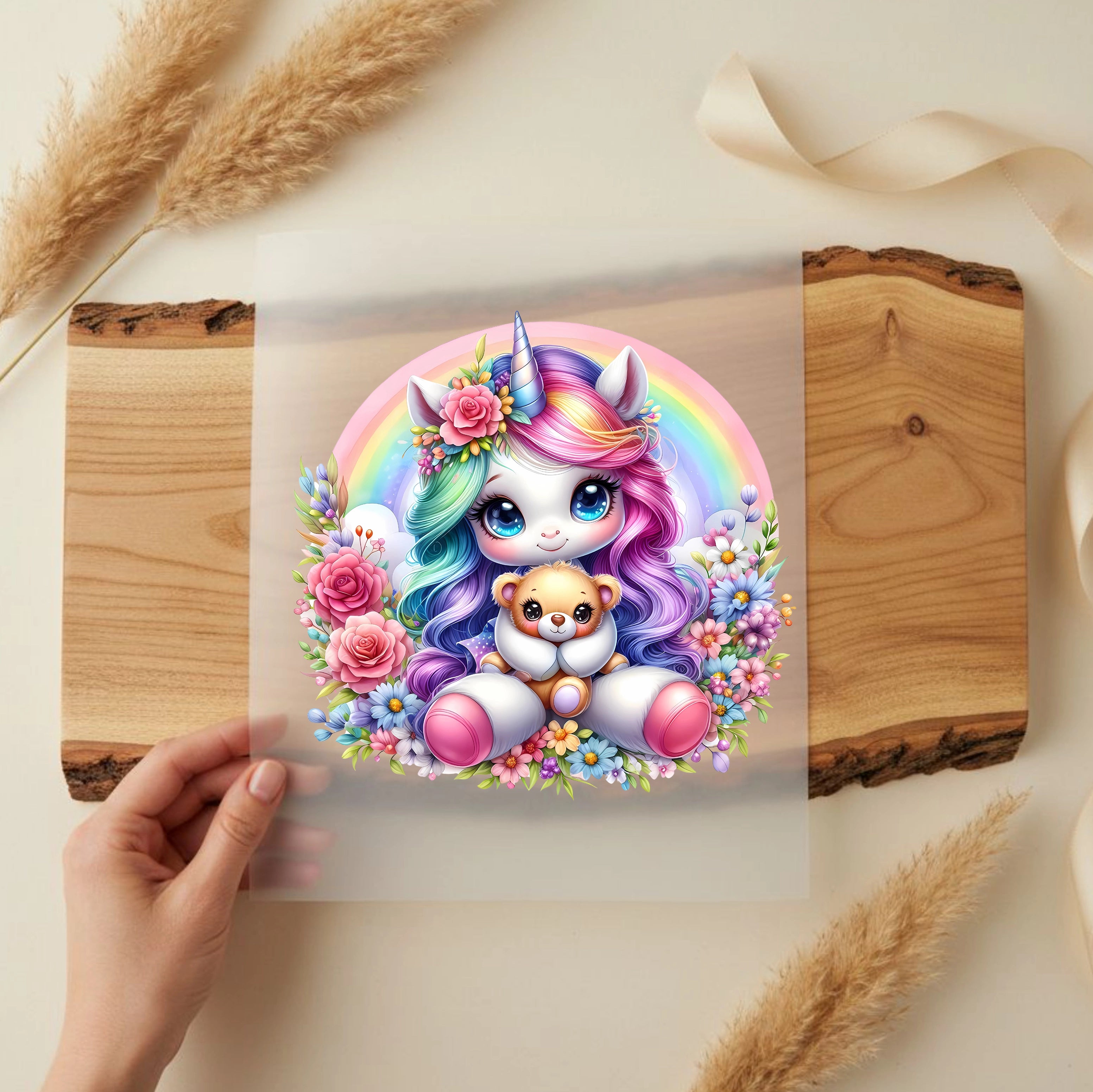 Bügelbild Einhorn mit Teddy