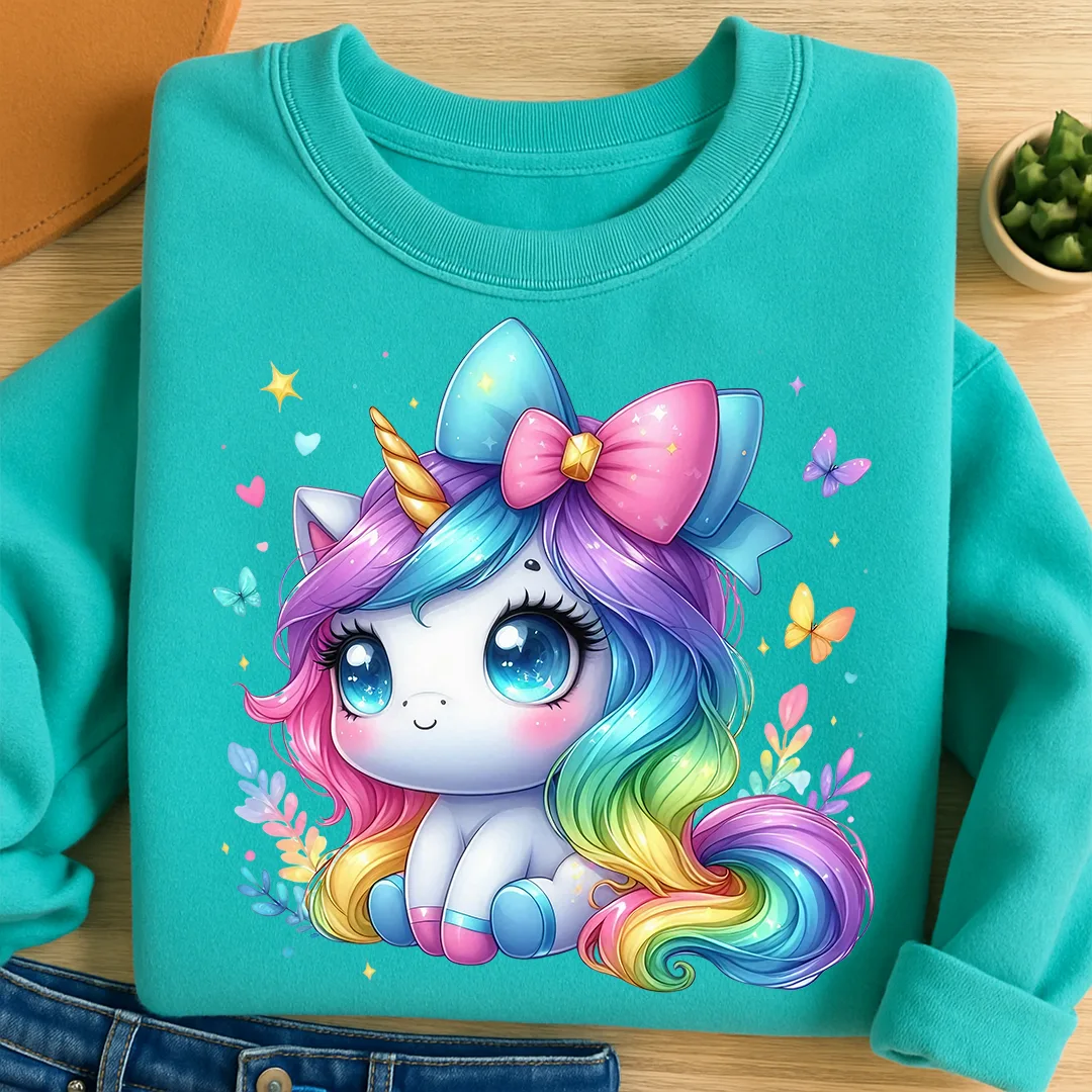 Bügelbild Einhorn Pastelschleife