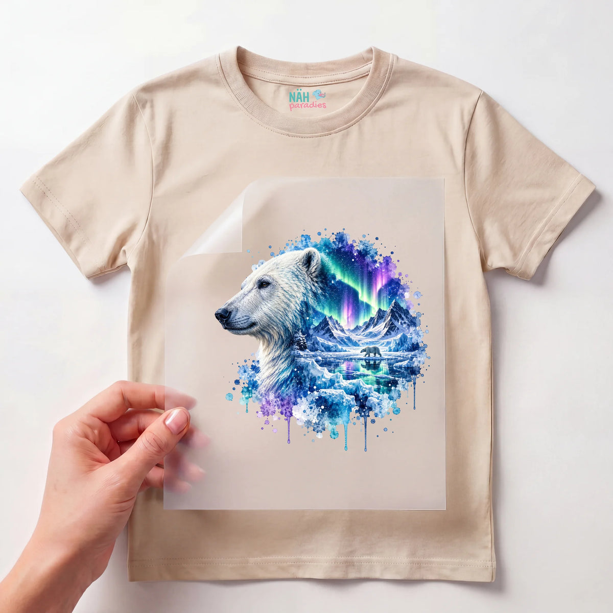 Bügelbild Eisbär Doppelbelichtung Polarlicht