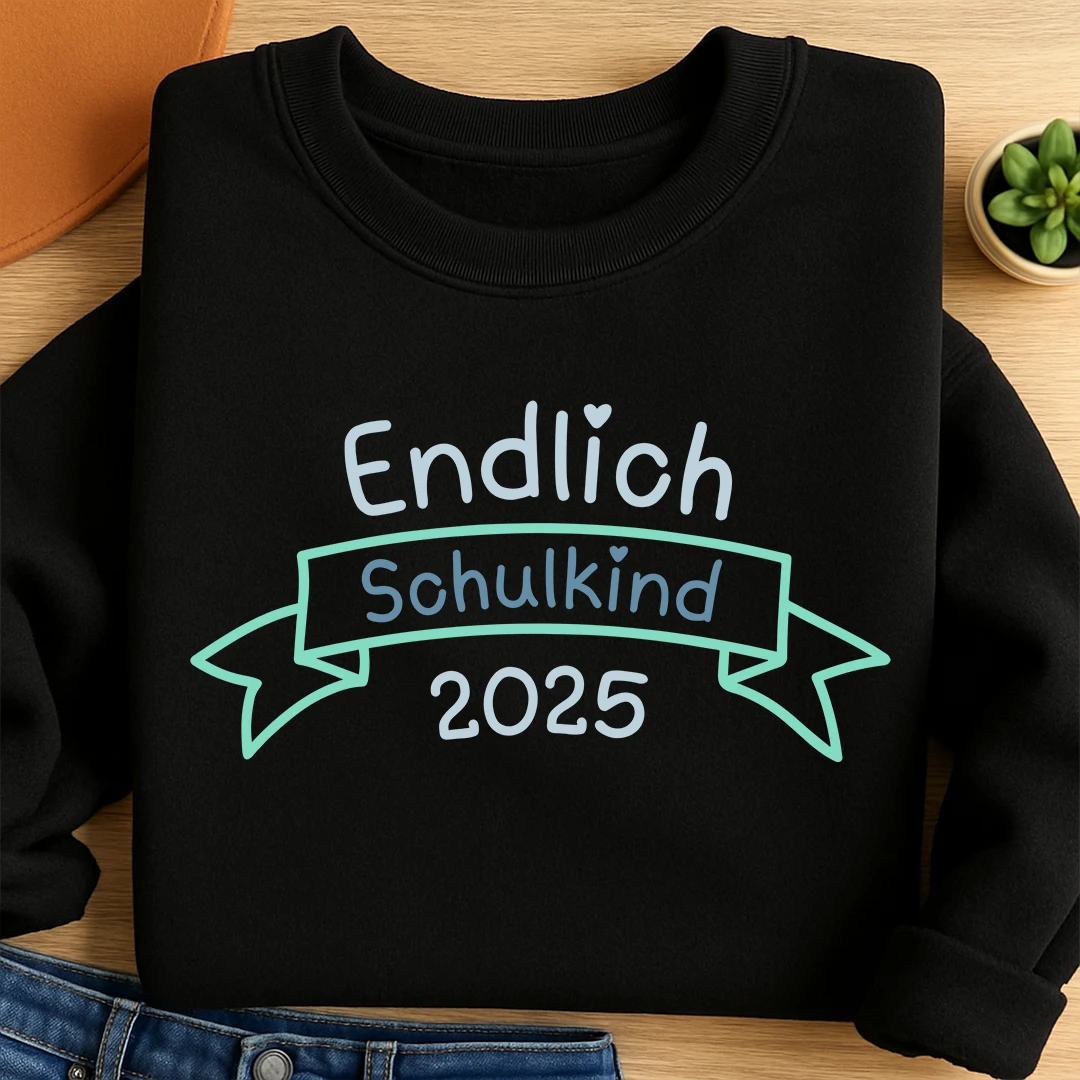 Bügelbild Endlich Schulkind Blau